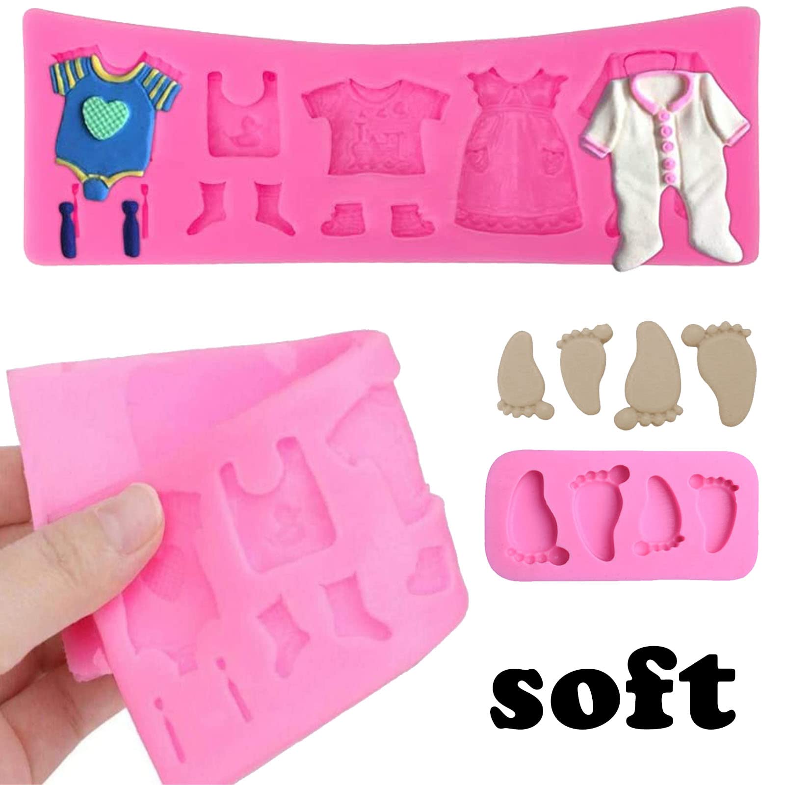 3D Silicone Fondant Molds Set of 4 - Baby Shower DIY Cake Decorating Tools for Soap Making, Baking & Cookie Stamps - Perfect for Newborn Footprint Keepsakes and Edible Decorations