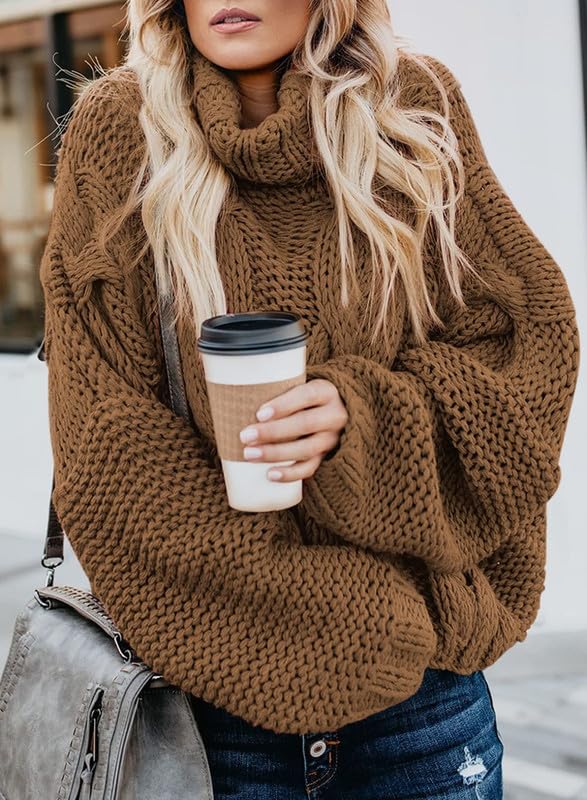Dokotoo Women's 2024 Winter Fall Solid Color Turtleneck High Neck Balloon Sleeve Long Sleeve Sweater Pullover - Cozy Casual Wear for Office, Dating & Holiday Outfits