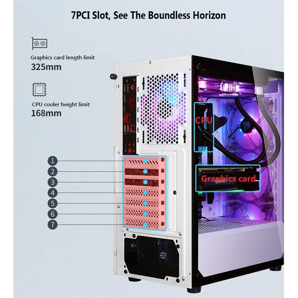 Pink Mid-Tower ATX Gaming PC Case with Transparent Side Panel - Supports M-ATX/ITX, USB 3.0 Ports, 6 Fan Positions & Water Cooling - Ideal for RGB Gaming Setup & Streaming (5 Fan Size)