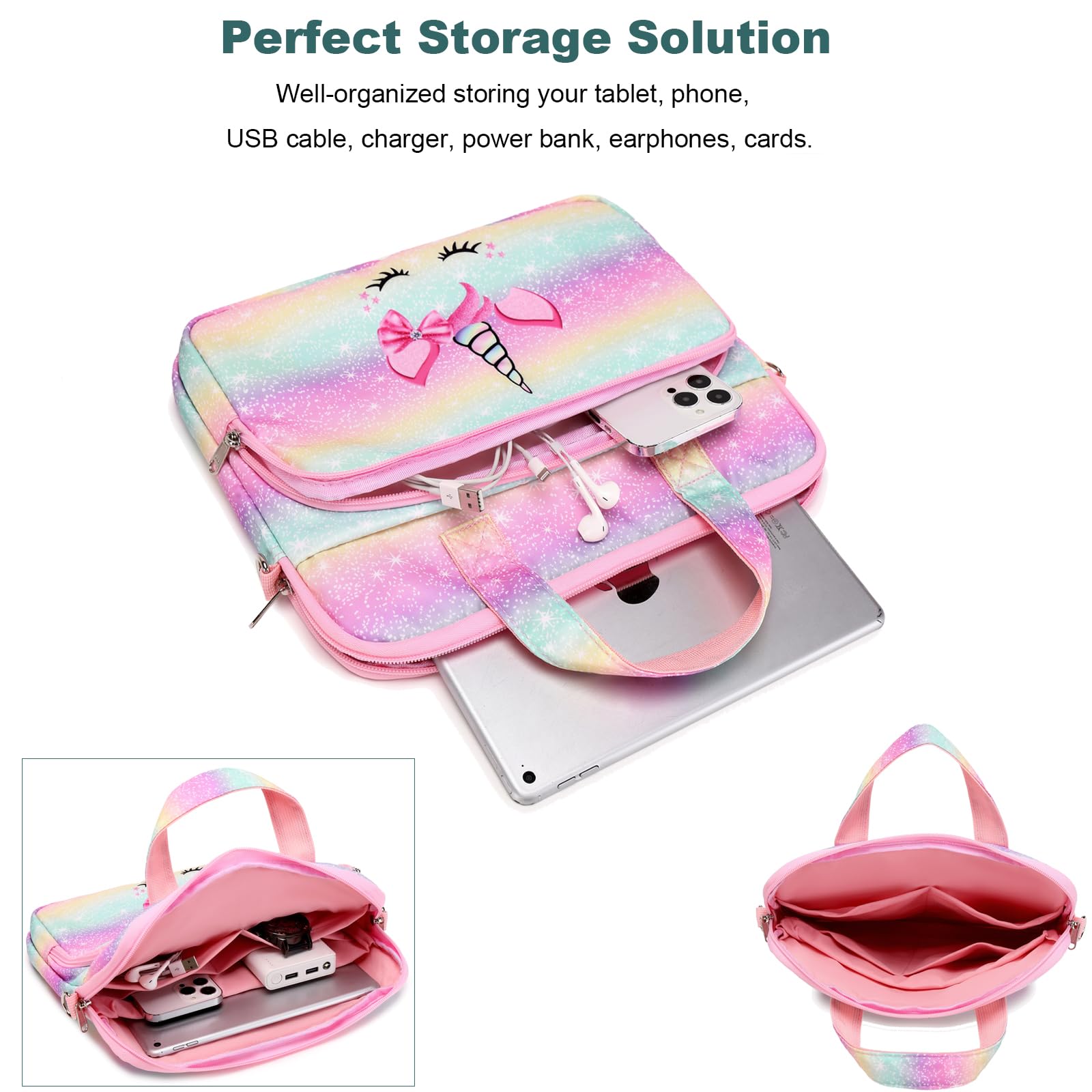 Octsky 12.5 Inch Kids Tablet Sleeve Bag with Shoulder Strap - Soft Lining Protective Case for iPad, Samsung Galaxy Tab - Perfect for School, Travel & Daily Commute