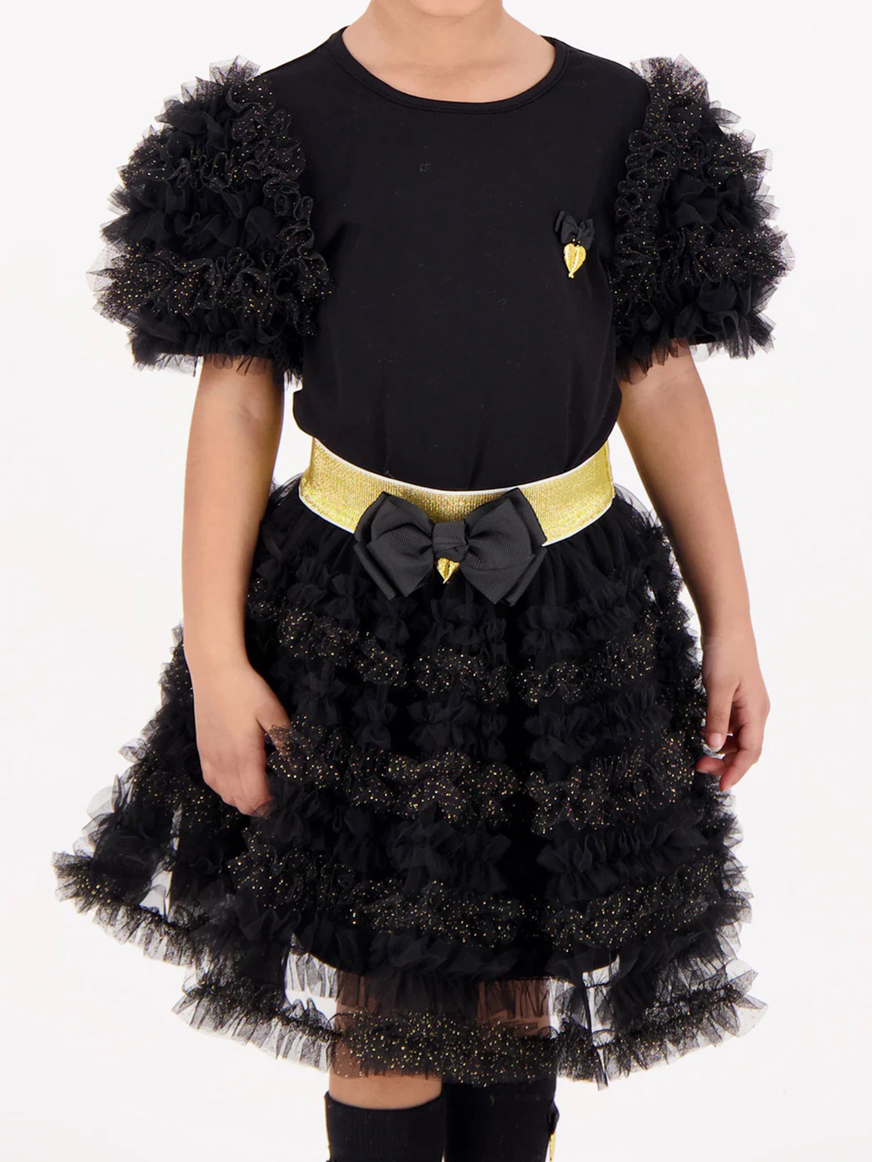 Angels Face Girls Ballroom Ruffle Skirt - Elegant Black Dance Skirt for Ballet, Pageants & Special Occasions