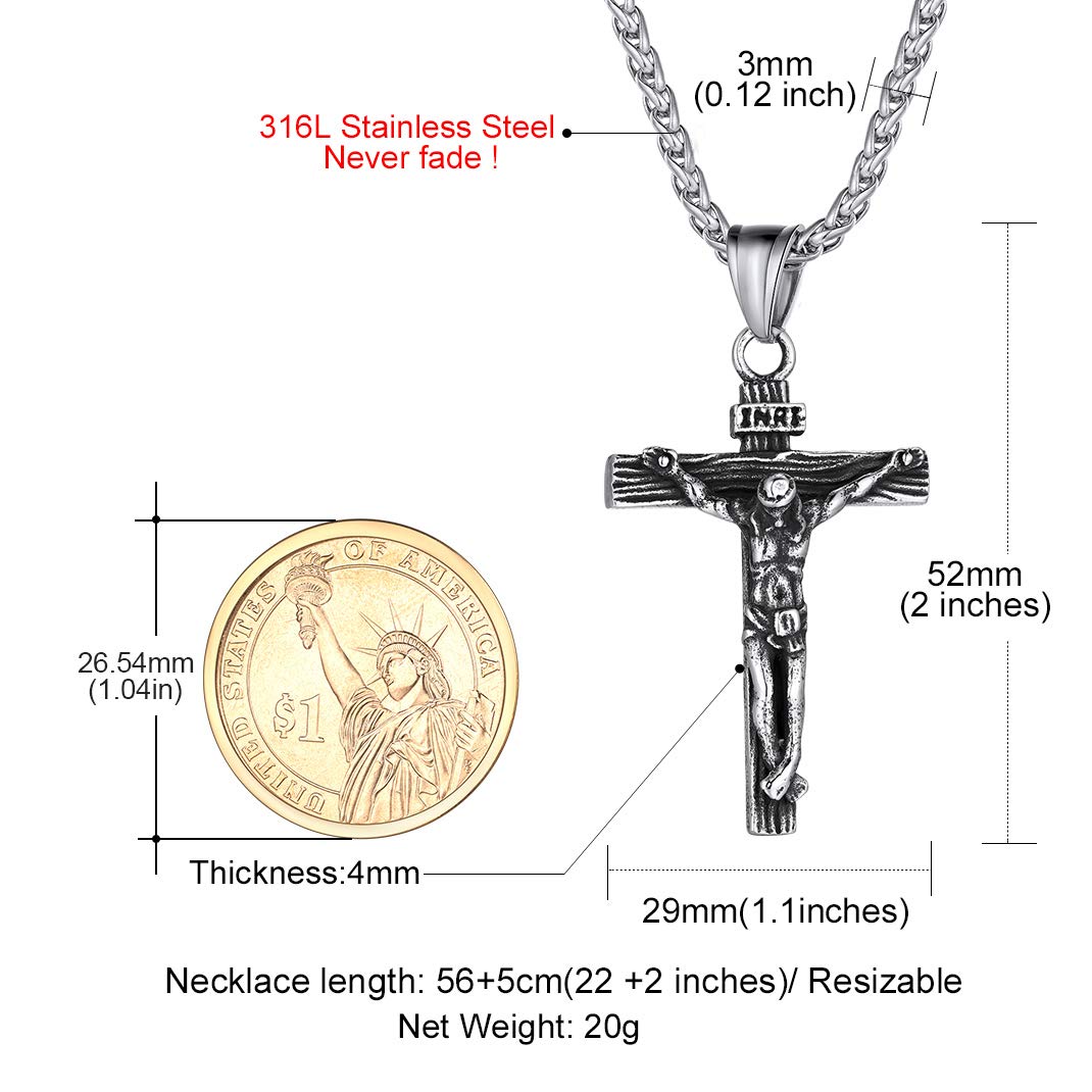 GOLDCHIC Cross INRI Crucifix Pendant Necklace with Virgin Mary Miraculous Medal - Religious Christian Jewelry for Women & Men - Perfect for Baptism, First Communion, Confirmation & Daily Faith Inspiration