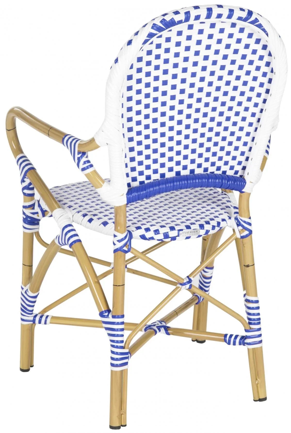 Blue and White Stacking Bistro Armchair - Outdoor Patio Dining Chairs, Lightweight & Durable for Restaurant, Cafe, Garden, Poolside and Backyard Use
