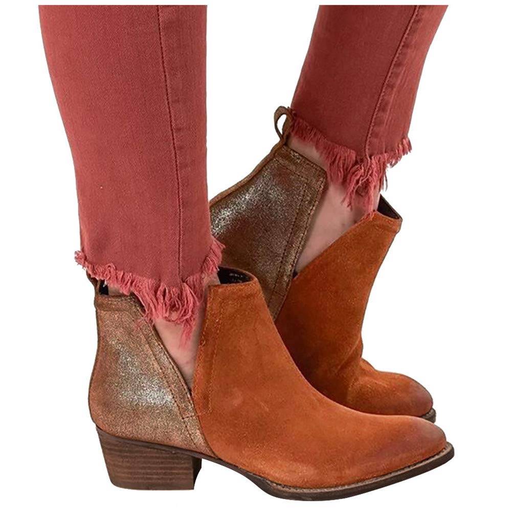 Gibobby Women's V-Cut Ankle Booties - Slip On Chelsea Boots with Chunky Heel & Pointed Toe | Comfortable Low Heel Shoes for Casual Wear, Office & Date Night