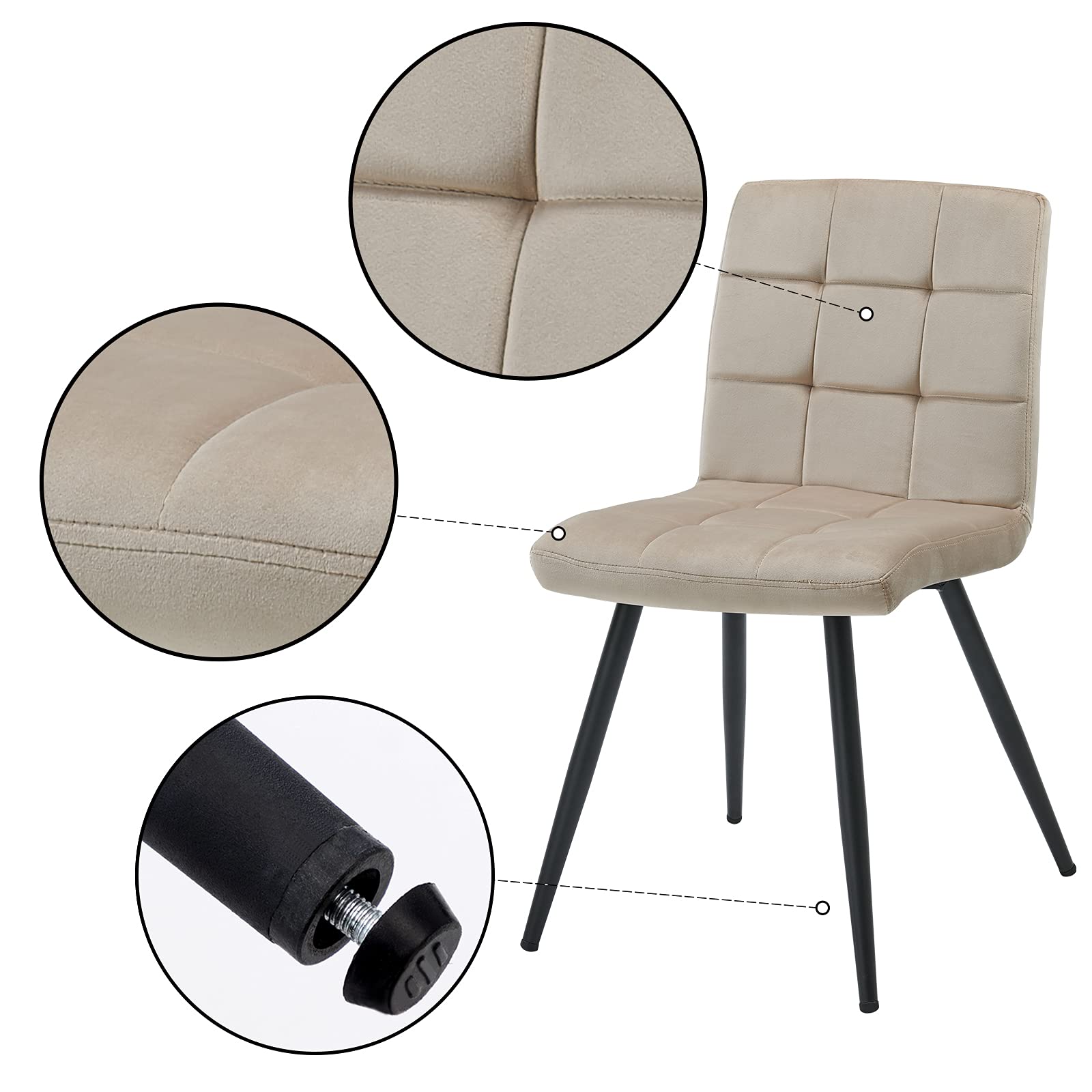 DUHOME Velvet Dining Chairs Set of 4 - Mid Century Modern Upholstered Side Chairs for Kitchen, Living Room & Bedroom - Soft Accent Reading Chairs in Khaki for Home Decor & Vanity Use