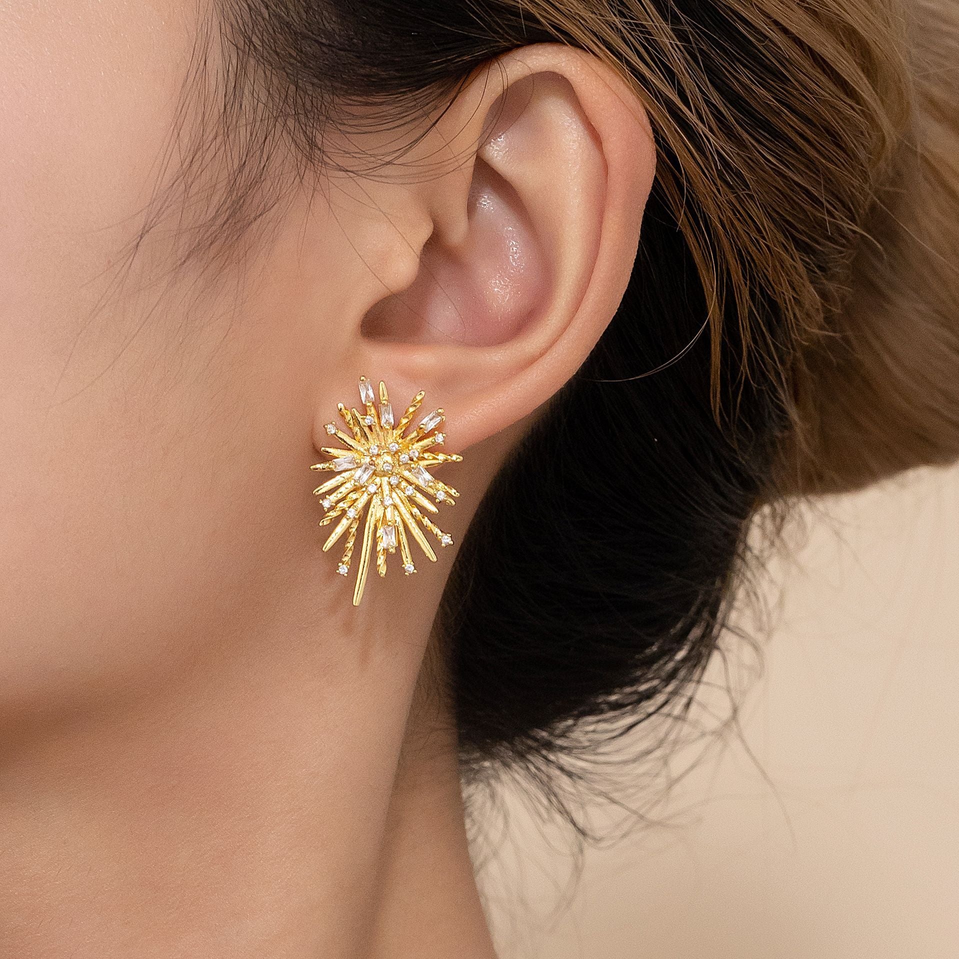 Sparkling Diamond Stud Earrings for Women - 14K Gold Plated Cubic Zirconia Earrings | HE2034 | Perfect for Weddings, Parties & Special Occasions