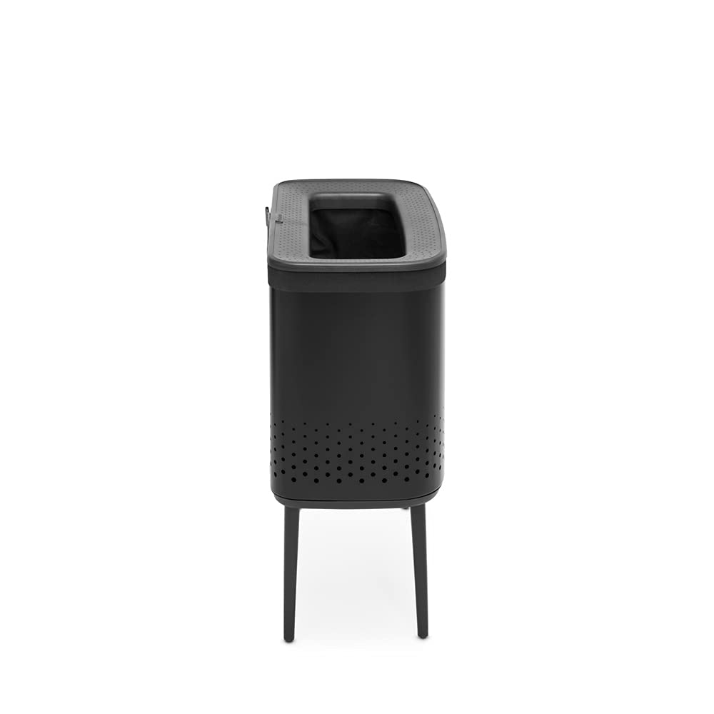 Brabantia Bo Laundry Hamper 16 Gallon - Removable Ventilated Laundry Basket with Flat Back, Stylish Matt Black Dirty Clothes Bin | Rust-Resistant Bathroom Hamper for Bedroom, Laundry Room & Dorm Organization