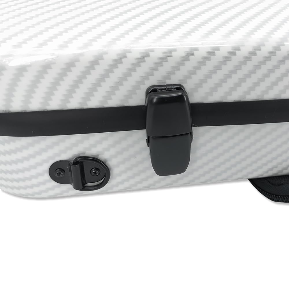 Premium 4/4 Full Size Carbon Fiber Violin Case - Oblong Hard Shell with Soft Padding, Back Straps & Music Sheet Bag (White) - Perfect for Professional Musicians, Travel & Storage