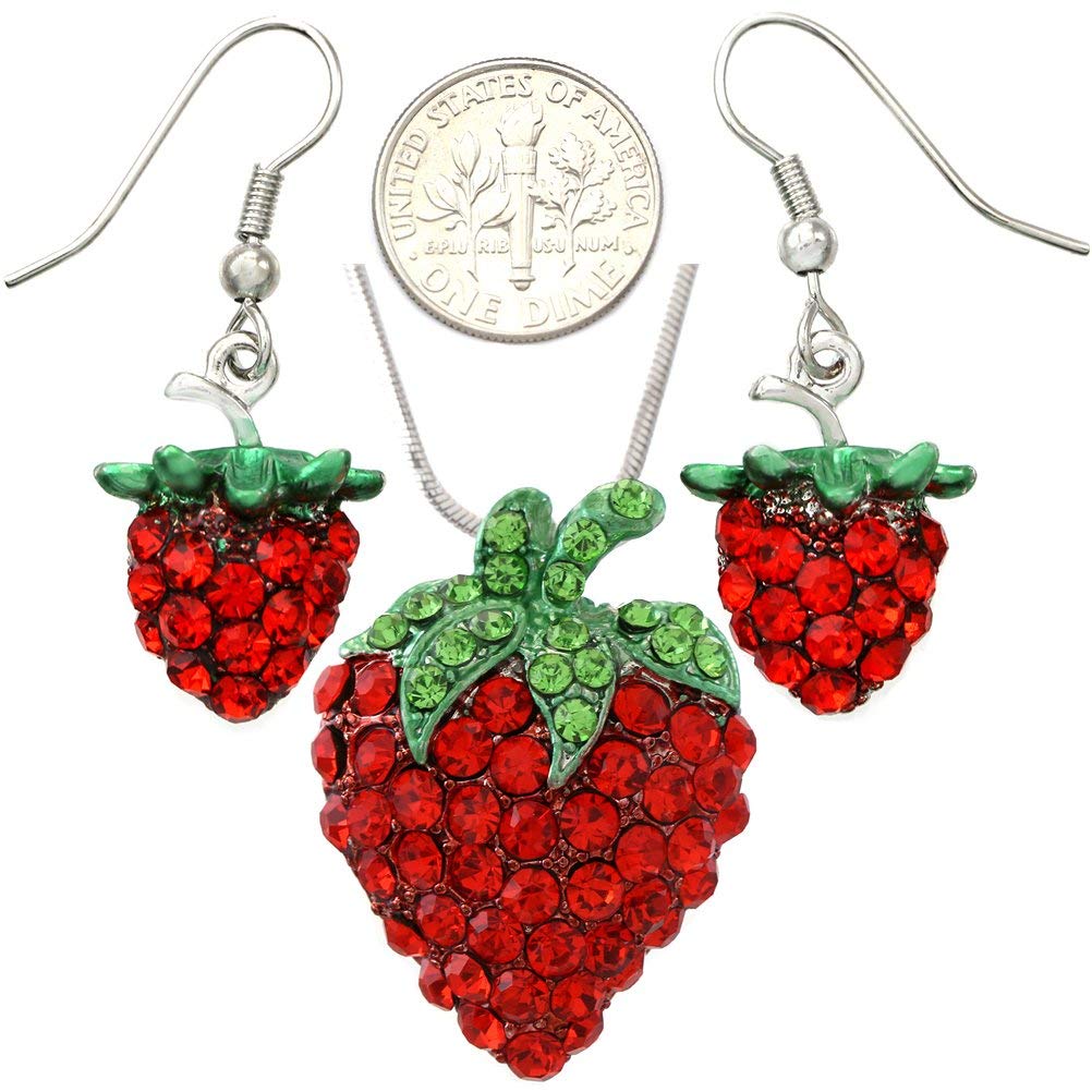 Red Strawberry Apple Fruit Pendant Necklace Charm - Cute Fashion Jewelry for Women - Perfect Gift for Birthday, Valentine's Day & Everyday Wear