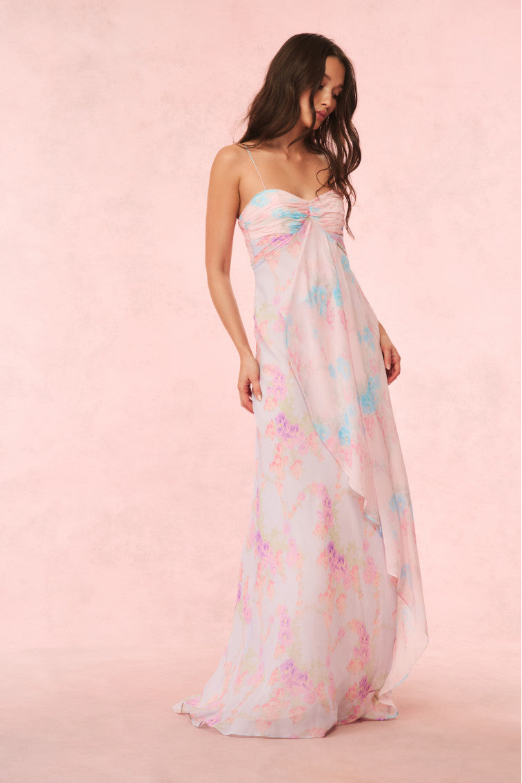 Elegant Miu Floral Chiffon Gown for Women - Summer Wedding Guest Dress, Evening Party & Special Occasion Wear