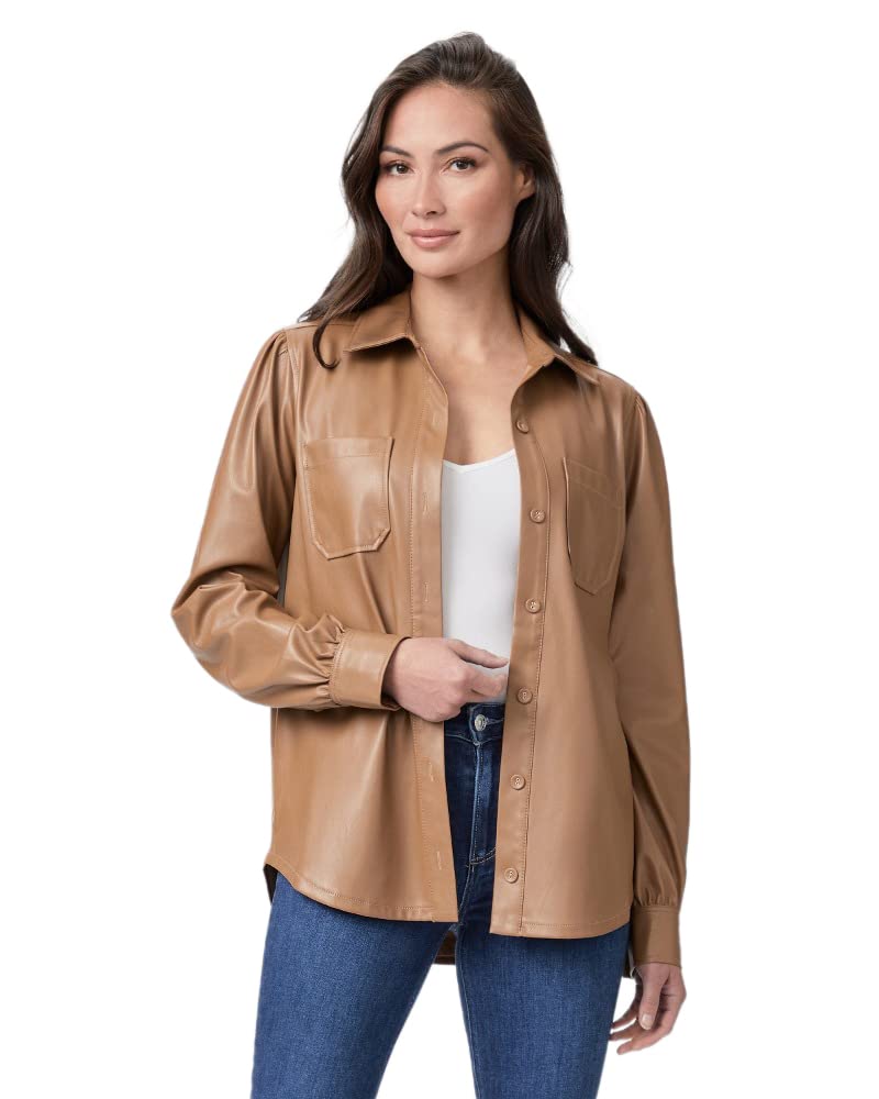 PAIGE Women's Mattie Shacket - Oversized Vegan Leather Jacket with Patch Pockets in Toffee Bronze | Casual Outerwear for Fall & Winter | Perfect for Layering, Street Style & Everyday Wear