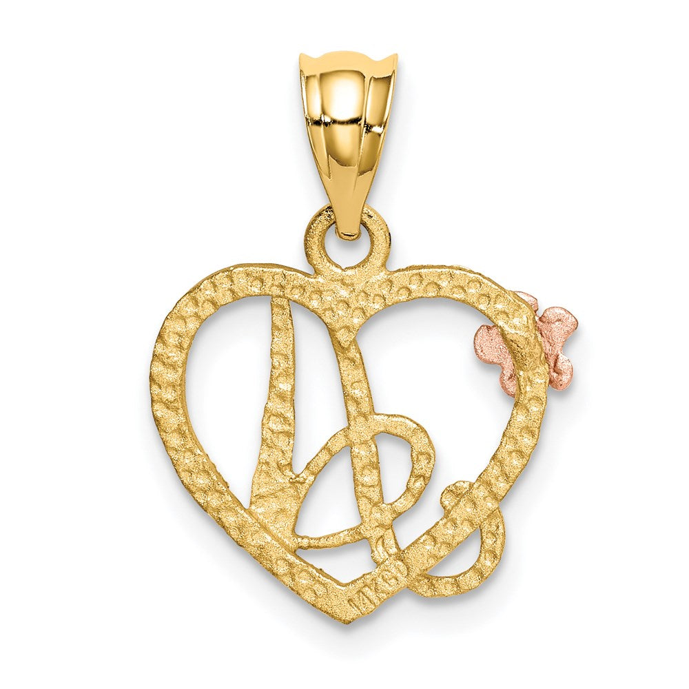 14K Gold Script Letter 'A' Heart Charm Pendant with Floral Accent - Perfect for Birthdays, Anniversaries & Personalized Gifts