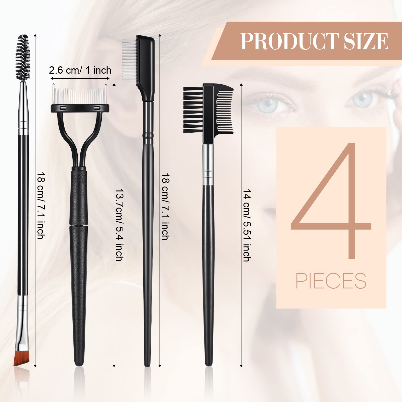Skyley 4-Piece Professional Eyebrow & Eyelash Makeup Kit - Metal Folding Lash Comb, Brow Brush, Lash Separator & Double Head Spoolie - Perfect for Eyebrow Shaping & Eyelash Styling at Home or Salon