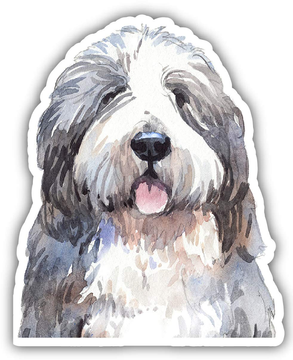 Old English Sheepdog Watercolor Vinyl Decal Sticker - 4 Inch Laser Cut Pet Lover Gift for Laptop, Car, Phone & Home Decor