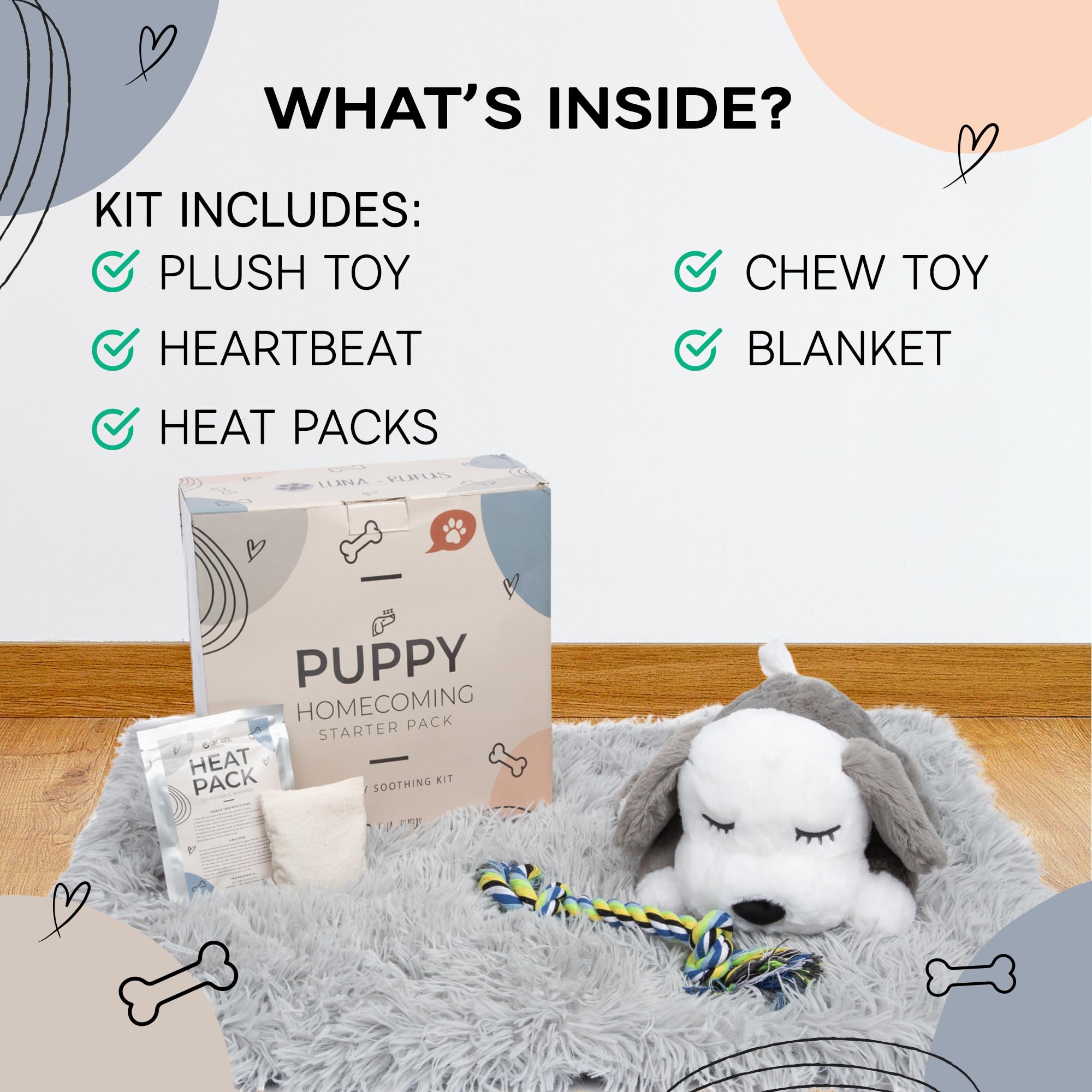 Heartbeat Puppy with Warm Blanket, Heat Packs & Chew Toy - Pet Anxiety Relief & Calming Sleep Aid for Dogs - Perfect Stuffed Animal for Crate Training & Behavioral Therapy - Ideal for Separation Anxiety, Travel Comfort & Nighttime Soothing