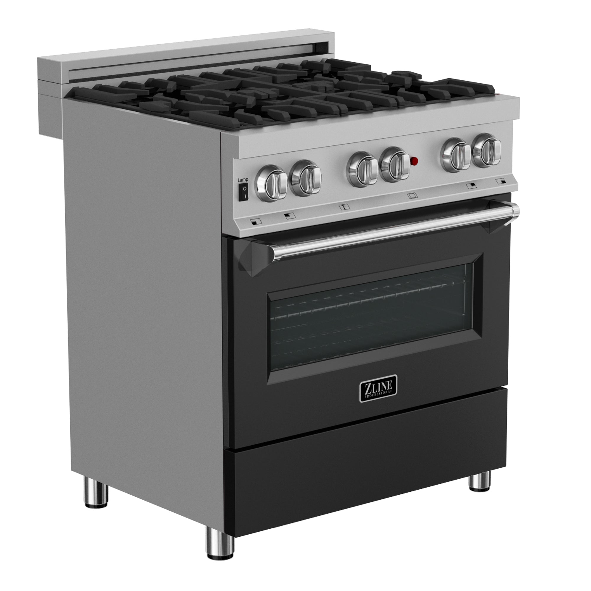 ZLINE 30-inch 4.0 cu. ft. Dual Fuel Range with 4-Burner Gas Cooktop & Electric Convection Oven - Satin Stainless Steel & Black Matte Door (RAS BLM 30) - Perfect for Modern Kitchens, Home Chefs & Professional Cooking