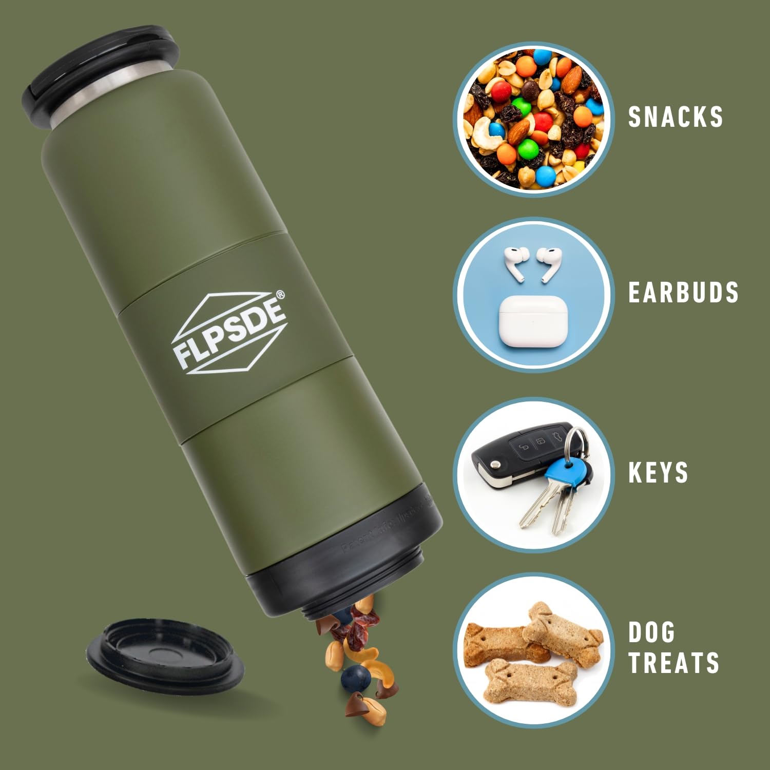 FLPSDE 2 in 1 Stainless Steel Vacuum Insulated Water Bottle with Snack Storage Compartment - 24oz Leakproof Dual Chamber Design for Travel, Gym, Hiking, Office & School - Perfect for Hydration & Healthy Snacking On The Go