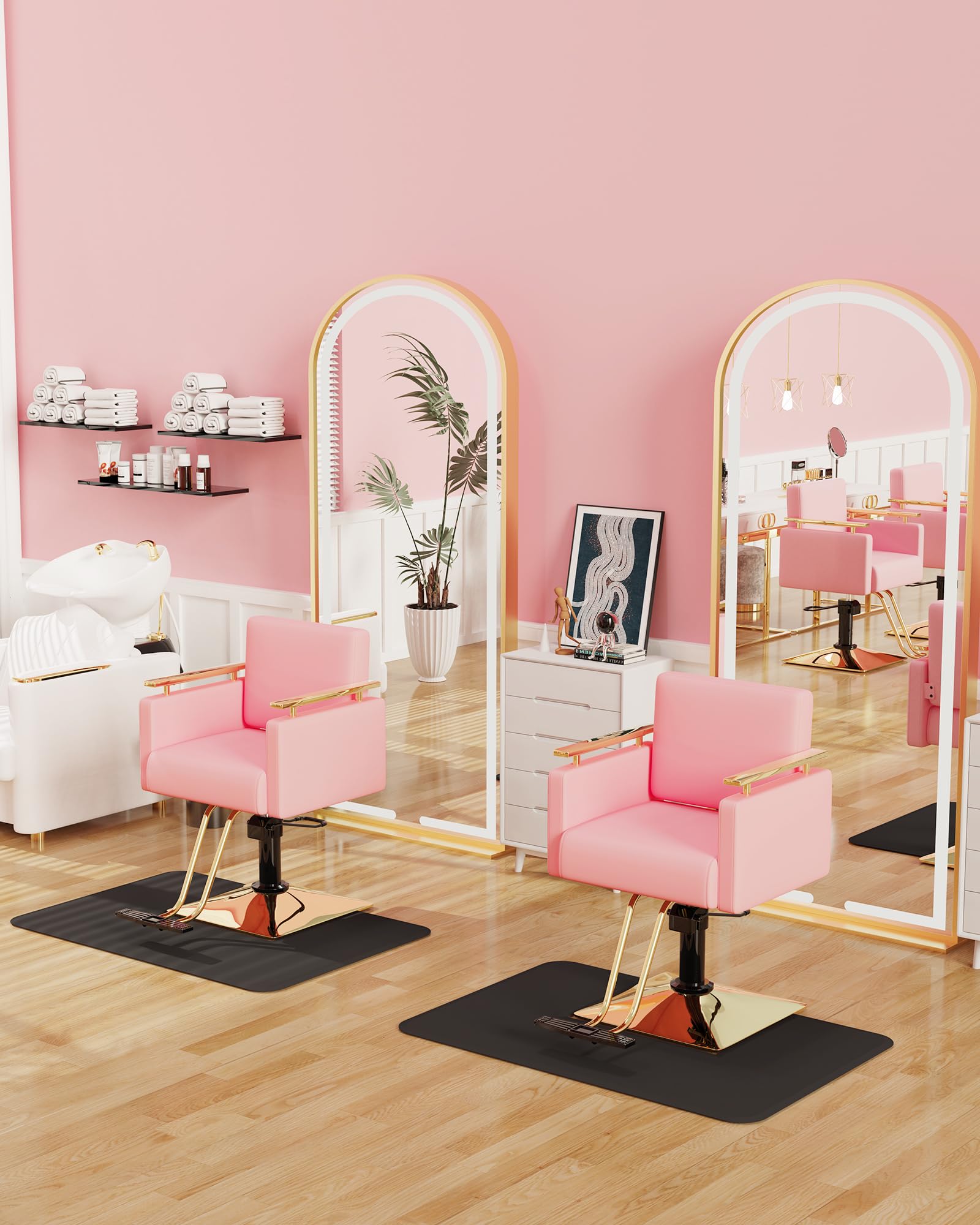 Premium Baasha Salon Chair - Hydraulic Barber Chair with Stainless Steel Armrests, Professional Hair Styling Chair for Salons & Spas, Adjustable Beauty Equipment in Gold & Pink - Perfect for Haircuts, Styling & Spa Treatments