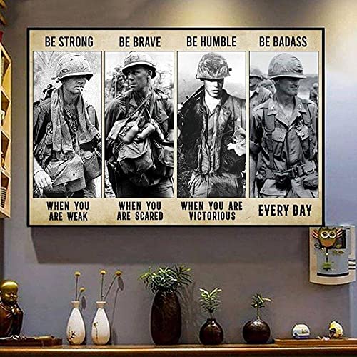 US Army Motivational Poster - Be Strong, Be Brave, Be Humble - Inspirational Military Wall Art for Home, Office & Gym Decor