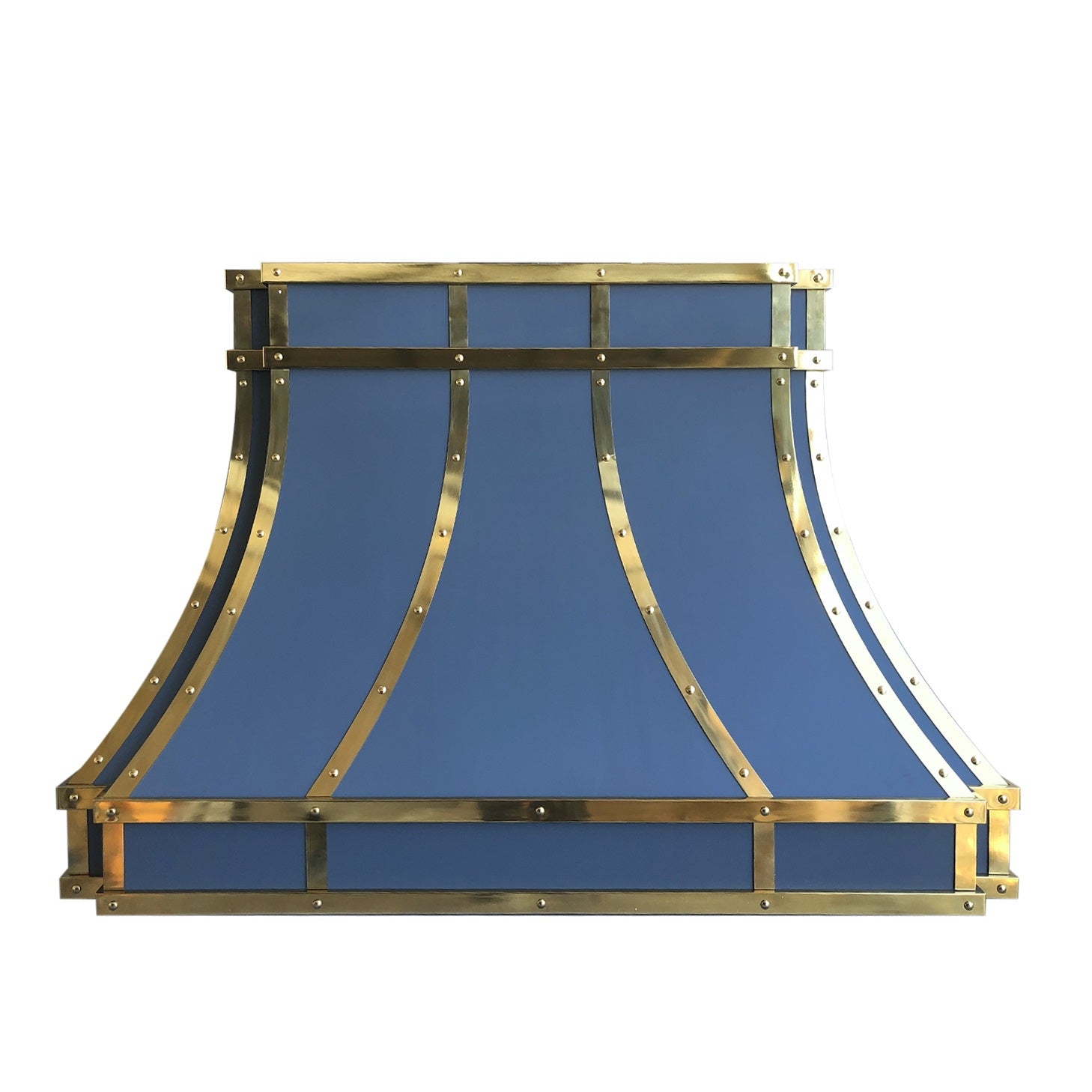 Premium Blue Grey Stainless Steel Custom Range Hood with Brass Accents - Modern Kitchen Ventilation Hood for Jeanne - Perfect for Contemporary & Luxury Home Kitchens