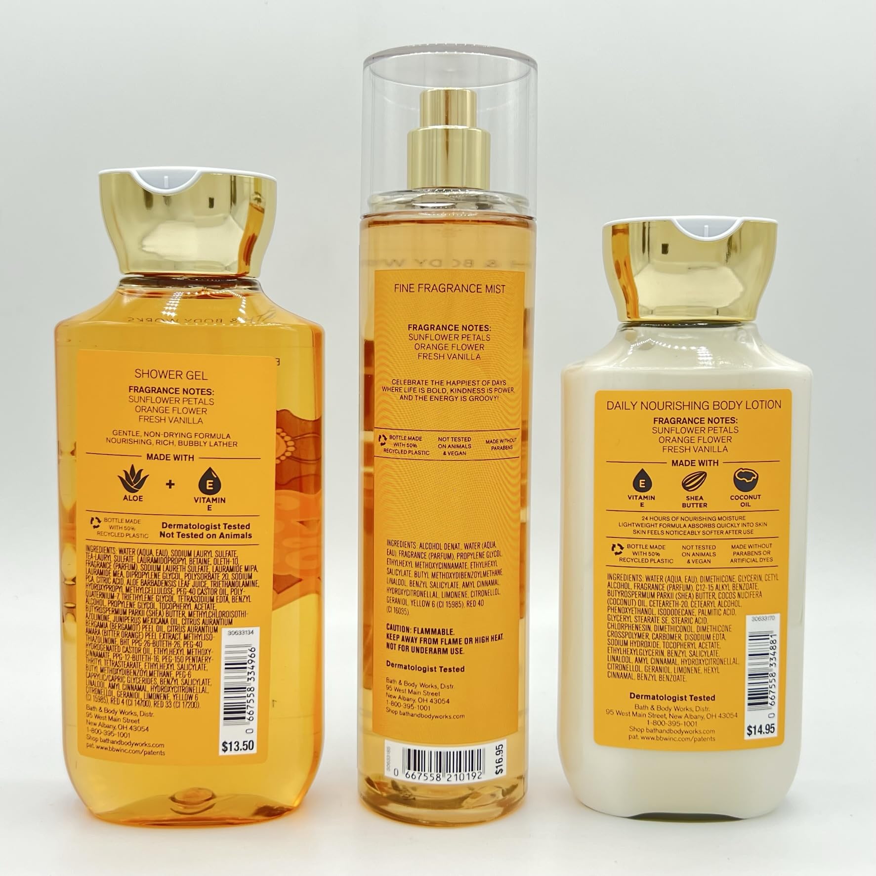 Golden Sunflower Bath & Body Gift Set - 3 Piece Luxury Body Lotion, Shower Gel & Fragrance Mist | Hydrating Skincare Routine for Women, Spa Day at Home