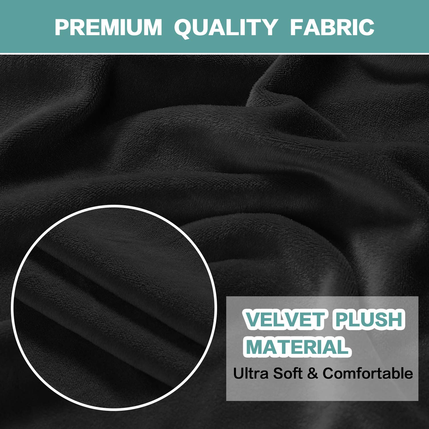 Luxury Turquoise Velvet Stretch Sofa Cover for 3-Cushion Large Couches - Non-Slip Elastic Bottom, Soft Fabric Slipcover (XL, Black) | Perfect for Living Room, Home Decor & Pet Protection