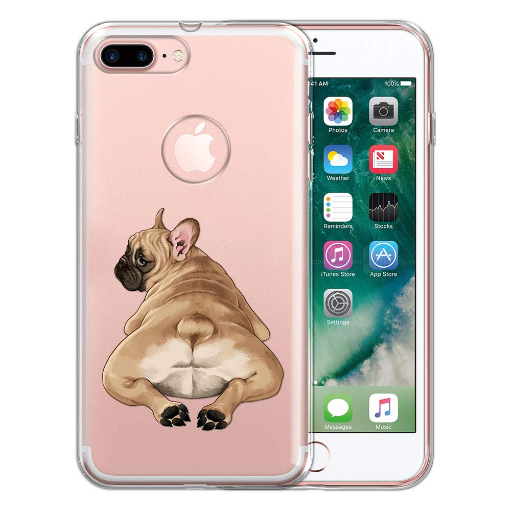 FINCIBO Clear Transparent TPU Case Compatible with Apple iPhone 7 Plus & iPhone 8 Plus - Cute French Bulldog Butt Design Protective Cover (Not Fit iPhone 7/8) - Perfect for Daily Use, Work & Travel Protection