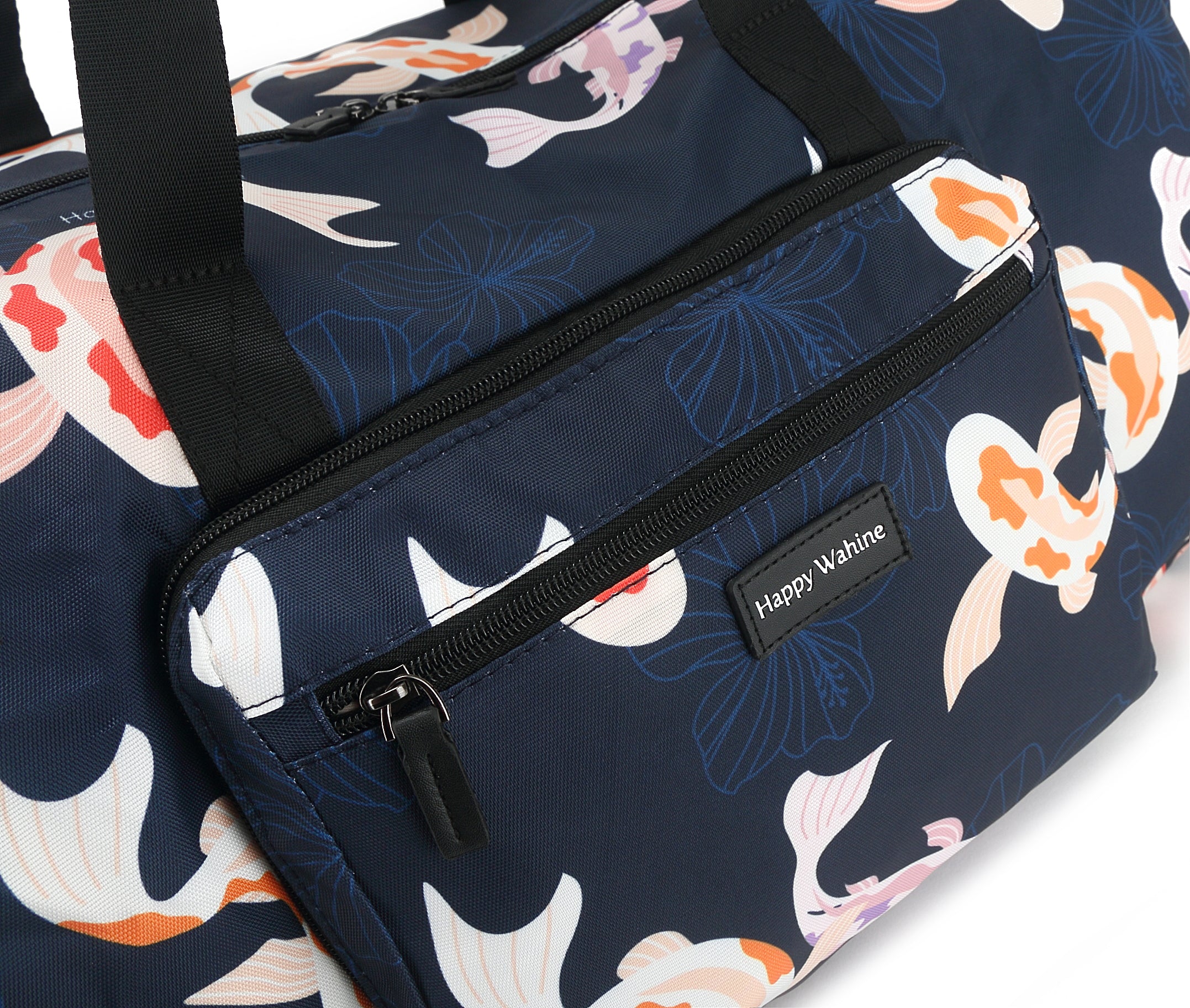 Stephanie Koi Navy Duffle Bag - Waterproof Travel Duffel for Gym, Sports & Weekend Getaways
