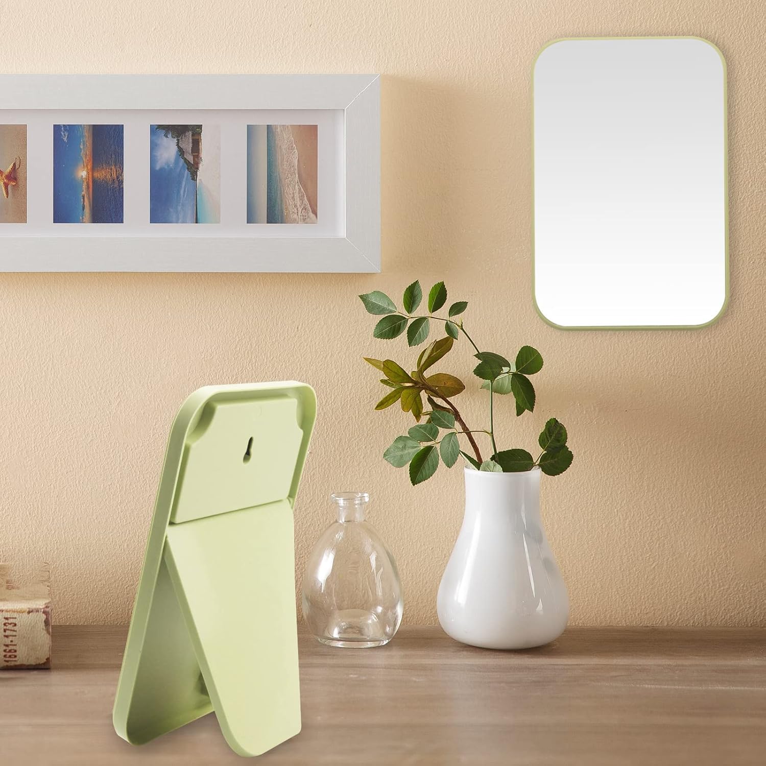 8 Inch Portable Desktop Makeup Mirror - Foldable Standing & Wall Mountable Vanity Mirror with Stand, Beige | Perfect for Home, Travel & Professional Makeup Application