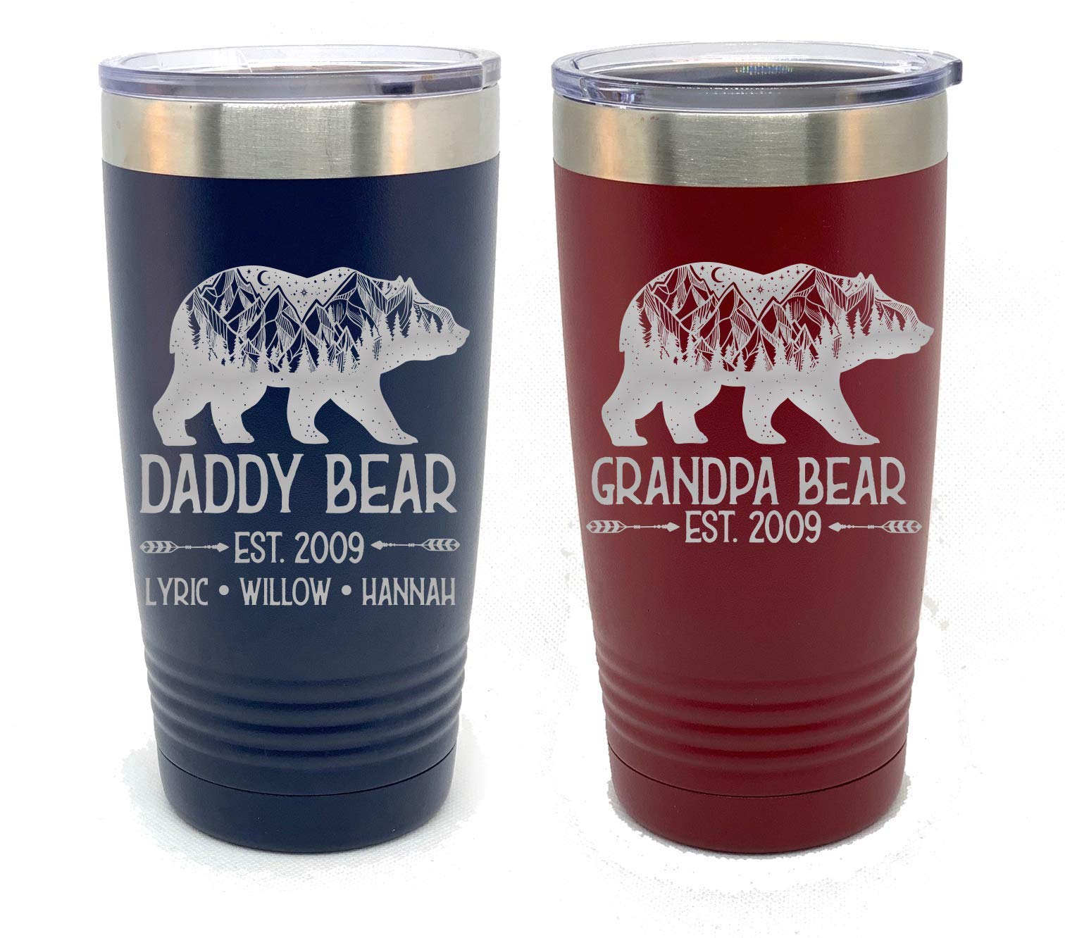 Personalized Papa Bear Engraved Tumbler - 20oz & 30oz Stainless Steel Travel Mug with Lid, Leakproof Vacuum Insulated Cup for Hot/Cold Drinks - Perfect for Camping, Office & Outdoor Activities