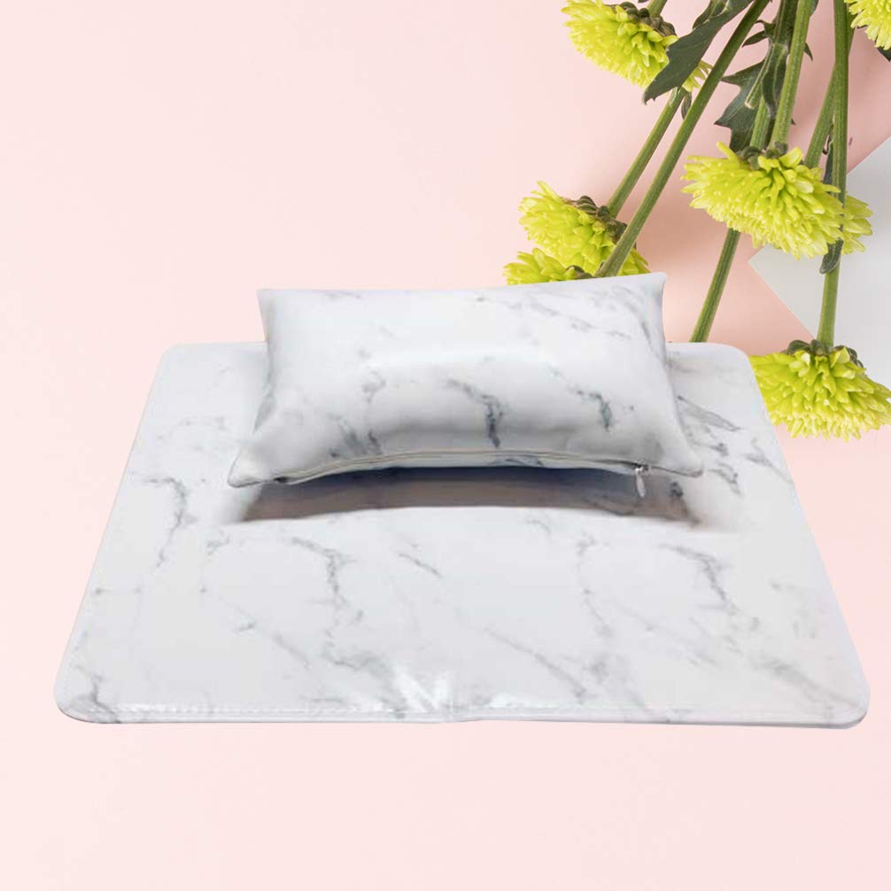 EXCLUZO Nail Hand Rest Cushion - Salon Hand Holder & Arm Support Pillow for Manicure, Pedicure & Nail Art - Comfortable White Marbling Design - Perfect for Nail Salons, Home Spa & Professional Nail Technicians