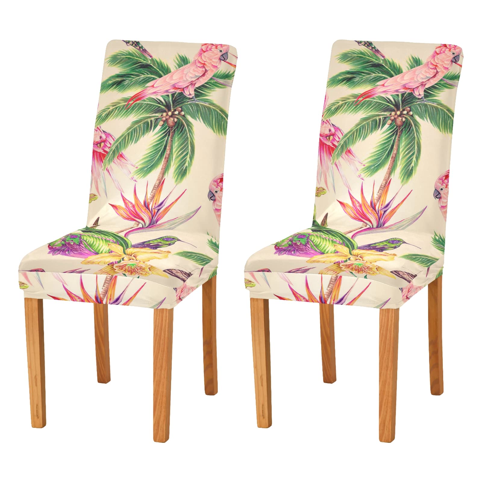 Washable Stretch Dining Chair Covers Set of 2 - Tropical Leaves Hummingbird Design, Removable Slipcovers for Dining Room, Hotel, Ceremony & Office Party Decor | Perfect for Home Decor, Wedding Reception & Restaurant Seating