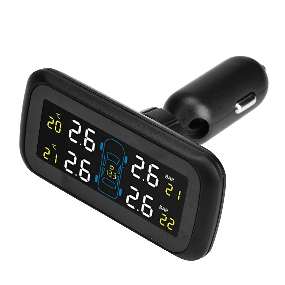 Car TPMS Tire Pressure Monitoring System with LCD Display & 4 Internal Sensors - USB & Cigarette Lighter Power - Real-Time Tire Pressure & Temperature Alerts for Safe Driving (SUV/Truck/Car)