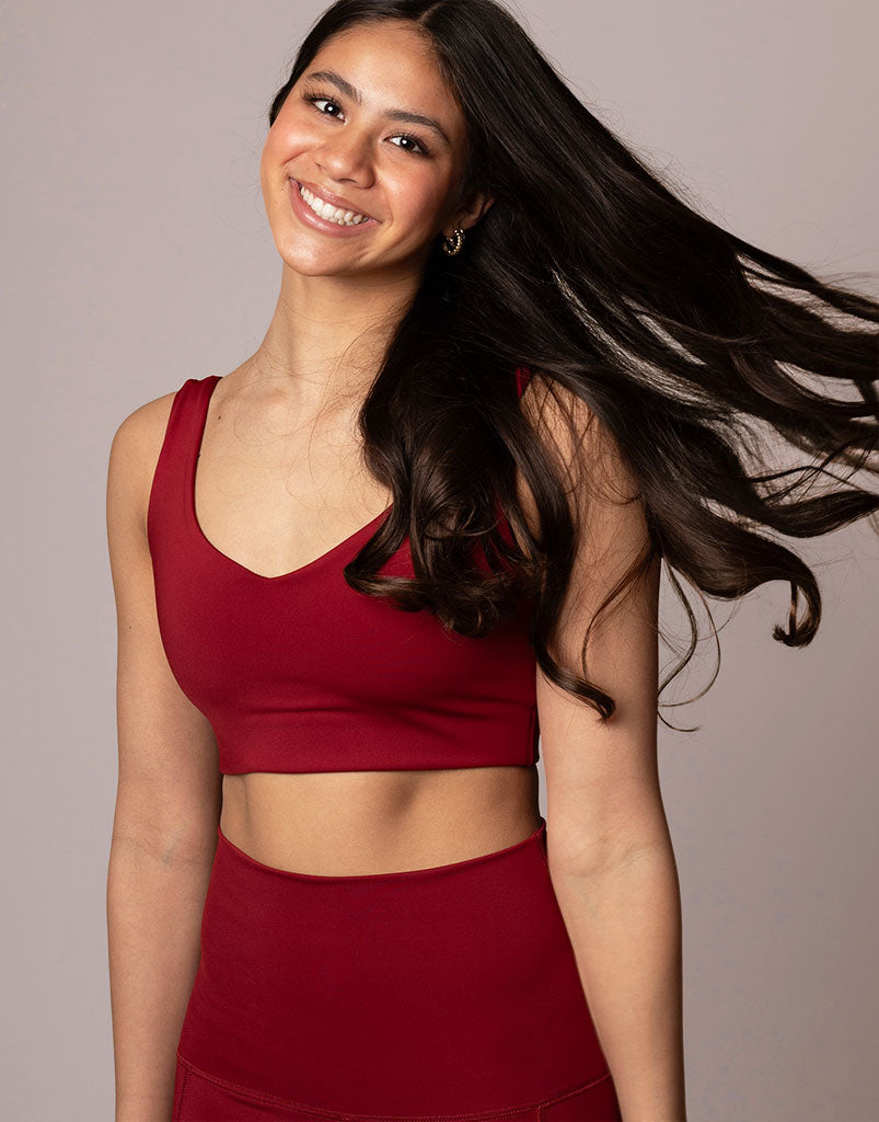 Freestyle V Crop Cranberry Top - Women's Fashion Casual T-Shirt for Summer Outfits, Gym, and Beach Wear
