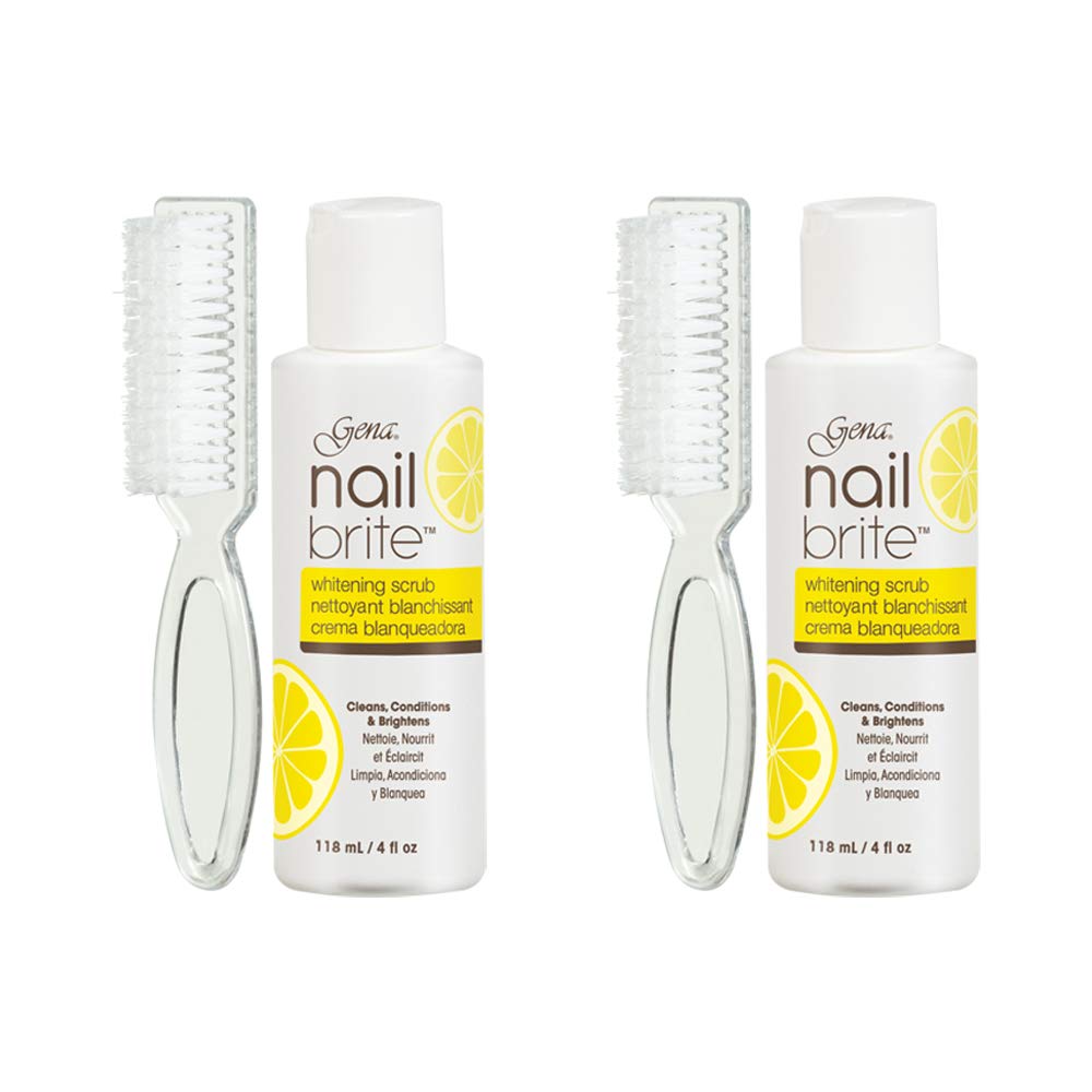 Gena Nail Brite Whitening Scrub with Brush – Professional Nail Stain Remover & Brightener for Yellow Nails, Deep Cleansing & Conditioning Treatment, 4 oz (2-Pack) – Perfect for Salon Use & At-Home Manicures