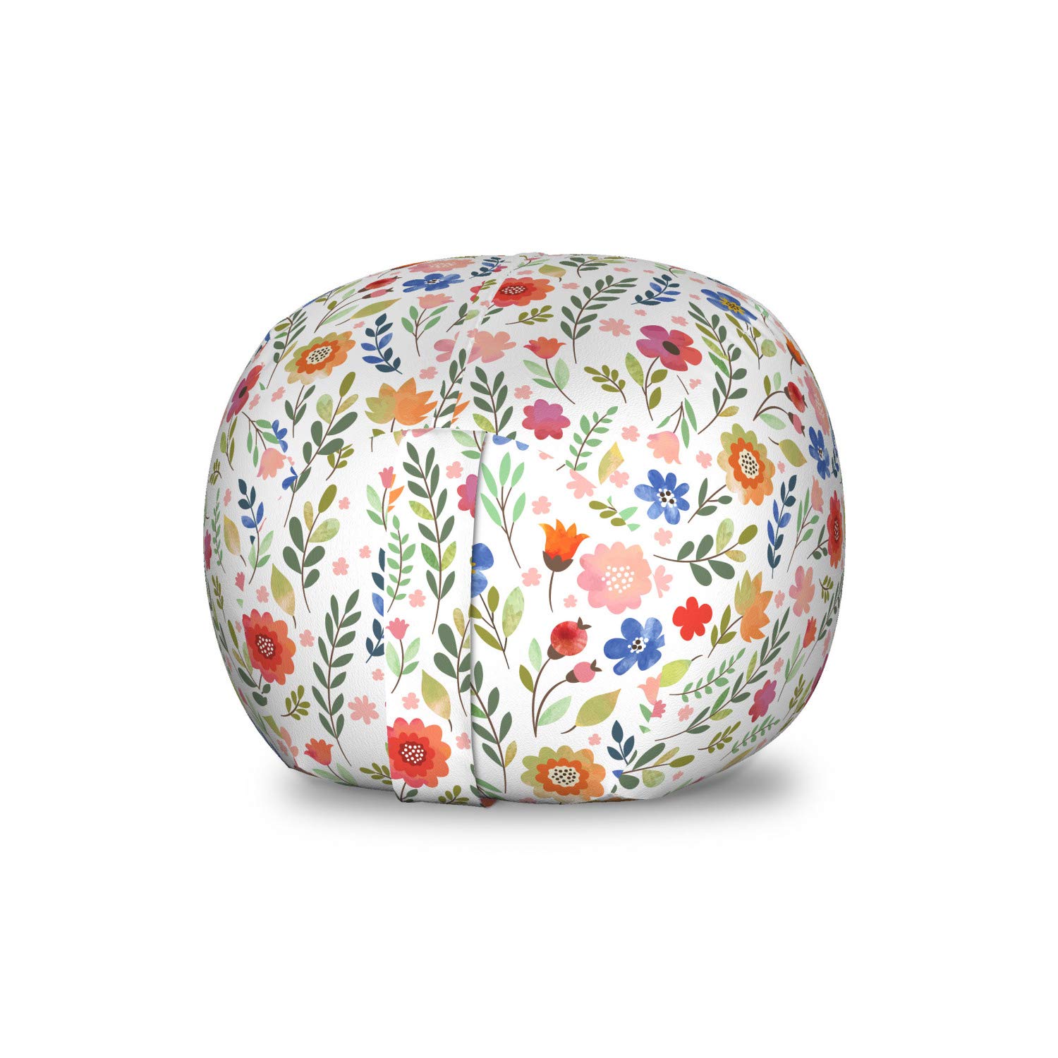 Ambesonne Watercolor Floral Storage Toy Bag Chair - Abstract Botanical Leaves & Wildflowers Pattern - Washable Stuffed Animal Organizer for Kids' Room, Nursery, Playroom - Small Size Multicolor