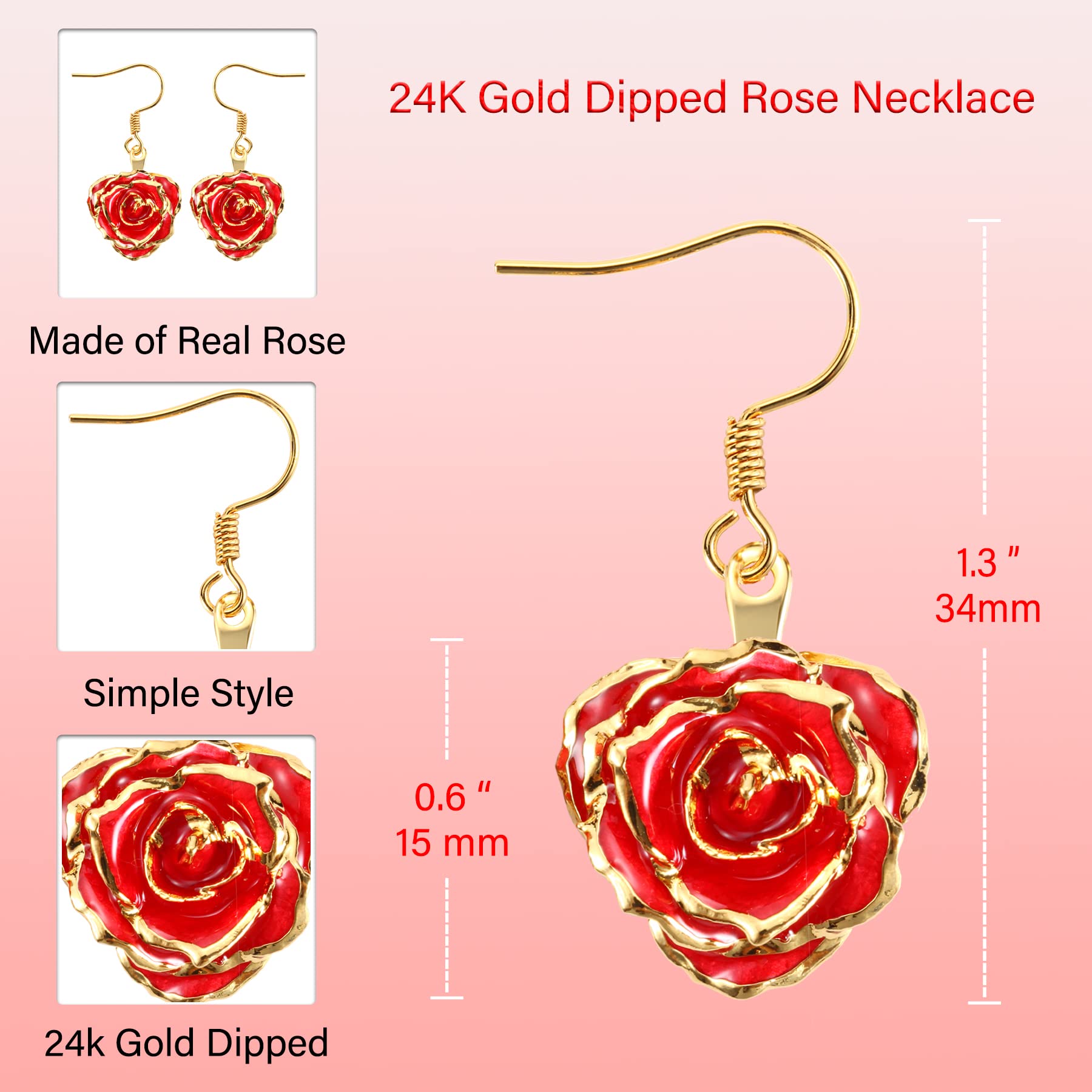 24K Gold Dipped Rose Earrings for Women - Elegant Fashion Jewelry Gift for Girlfriend, Wife, Mother on Valentine's Day, Anniversary, Birthday - Perfect for Date Night, Wedding, Party & Special Occasions
