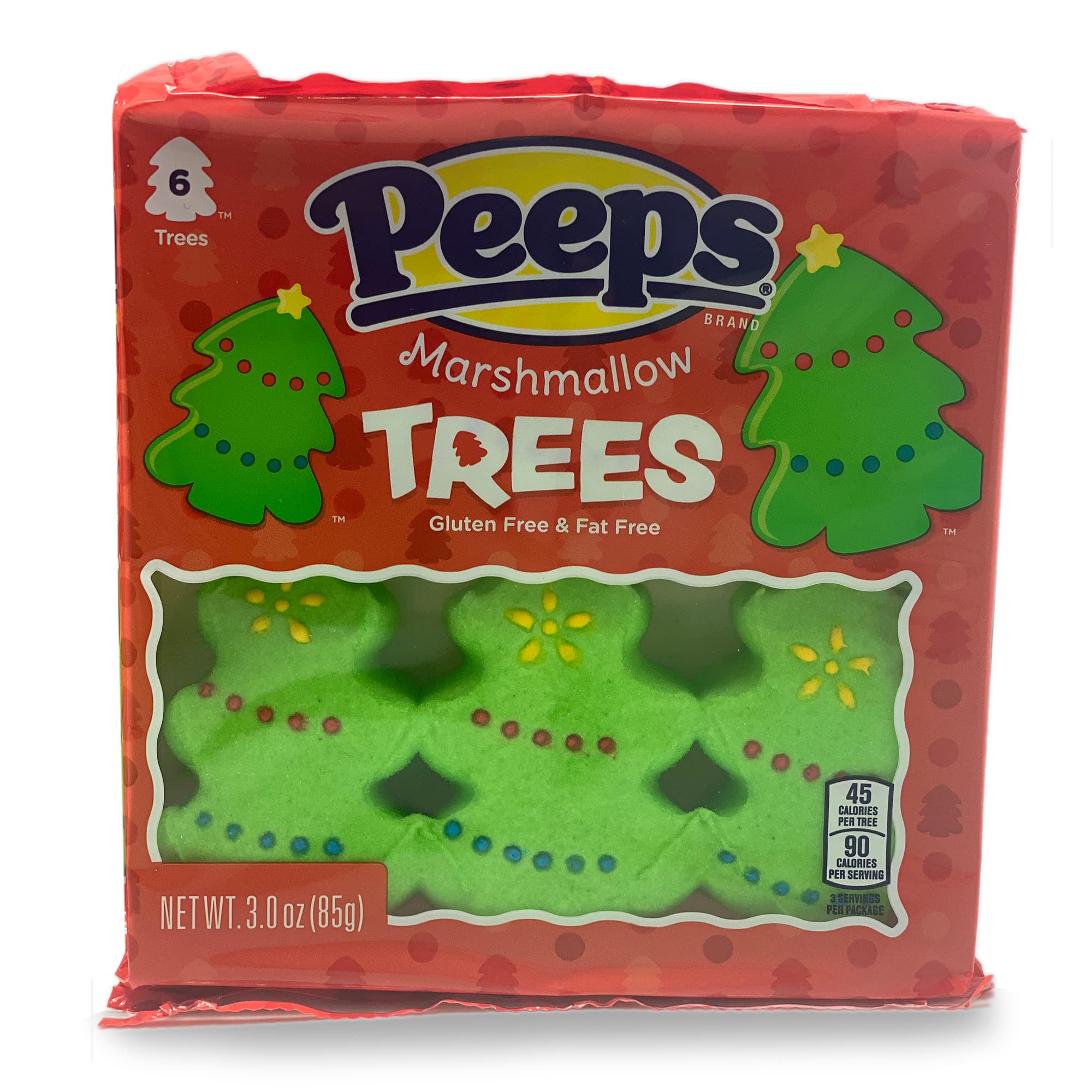 Peeps Marshmallow Trees - 3 Pack Bundle (6 Count Trays, 3oz) - Christmas Tree Shaped Marshmallows - Gluten Free & Fat Free Holiday Snacks - Perfect for Christmas Parties, Gift Baskets & Hot Cocoa Toppings