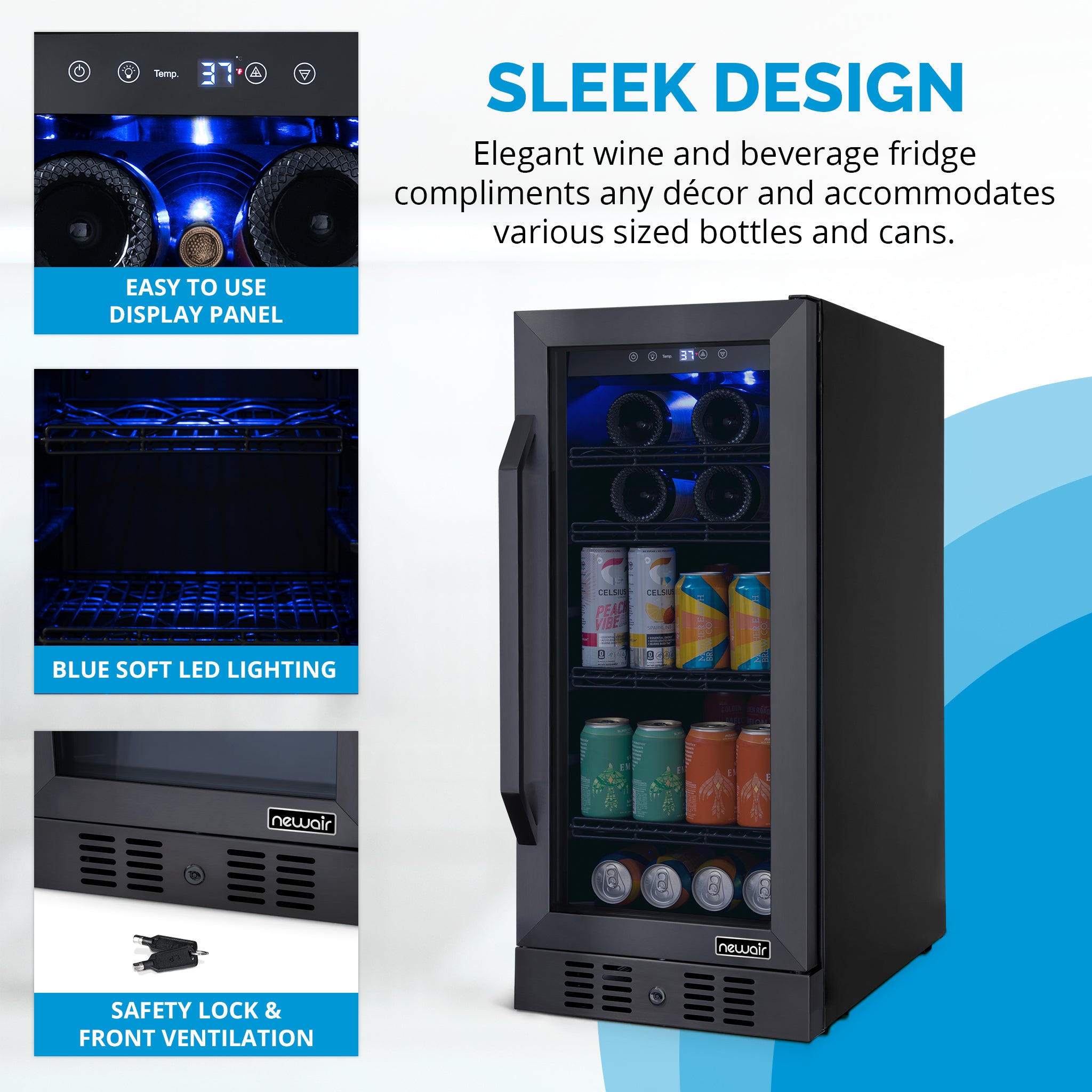 Newair® 80 Can 33 Bottle Built-In Black Beverage Refrigerator - Perfect for Home Bars, Office, and Party Drink Storage
