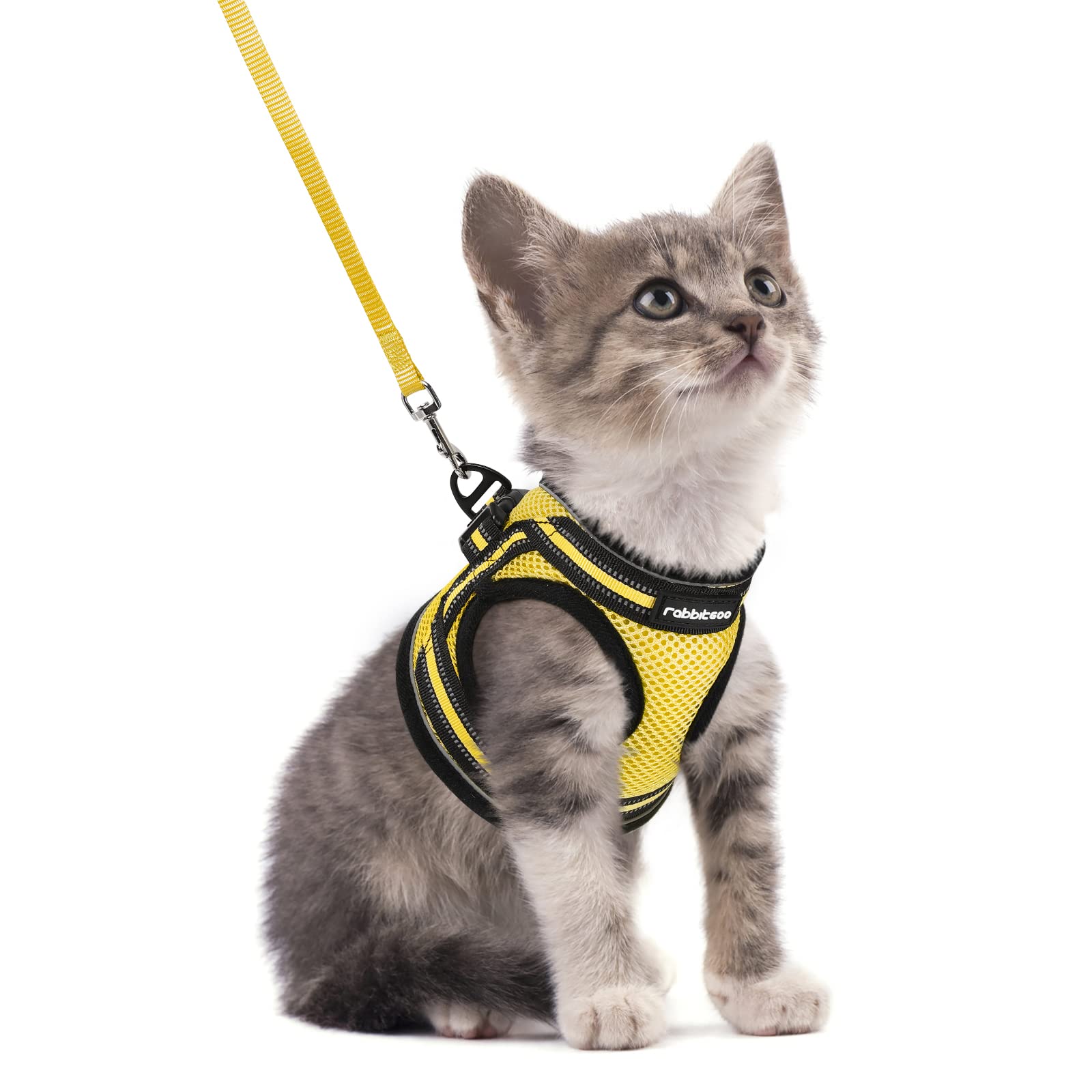 Rabbitgoo Escape Proof Cat Harness and Leash Set - Adjustable Soft Reflective Kitten Vest for Safe Outdoor Walking - Comfortable Pet Safety Harness for Small Cats (Bright Yellow) - Perfect for Park Adventures, Vet Visits, and Travel