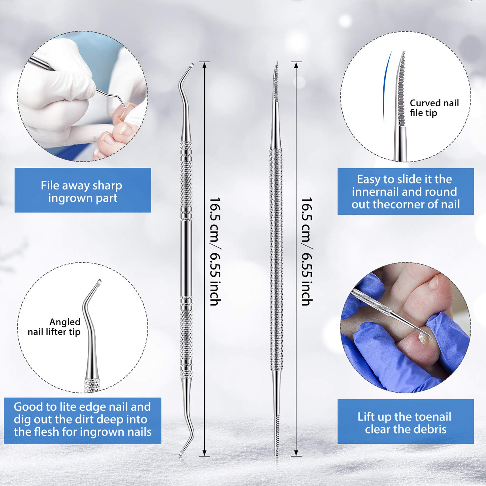 15-Piece Stainless Steel Ingrown Toenail Care Kit - Professional Nail Clippers, Cuticle Trimmers, Toenail Files & Pedicure Tools for Ingrown & Thick Nails - Perfect for Home Manicure & Foot Care (Blue)