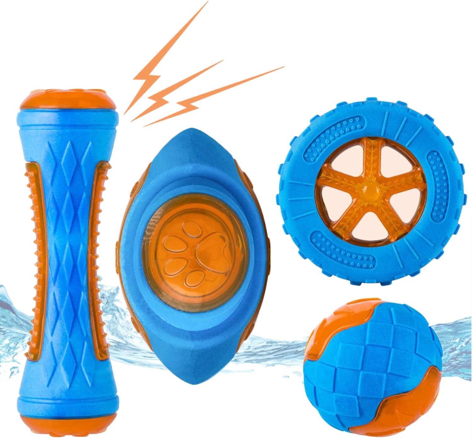 4 Pack Dog Squeaky Toys - Floating Pool & Beach Toys for Dogs - Interactive Fetch Play TPR Chew Toys - Perfect for Swimming, Outdoor Play & Water Activities