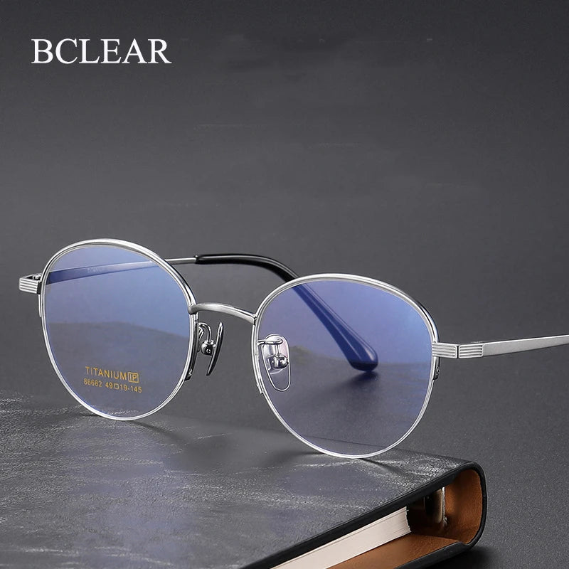Bclear Unisex Semi-Rimless Round Titanium Eyeglasses 86682 - Lightweight & Durable Glasses for Men & Women - Perfect for Reading, Work, and Everyday Wear
