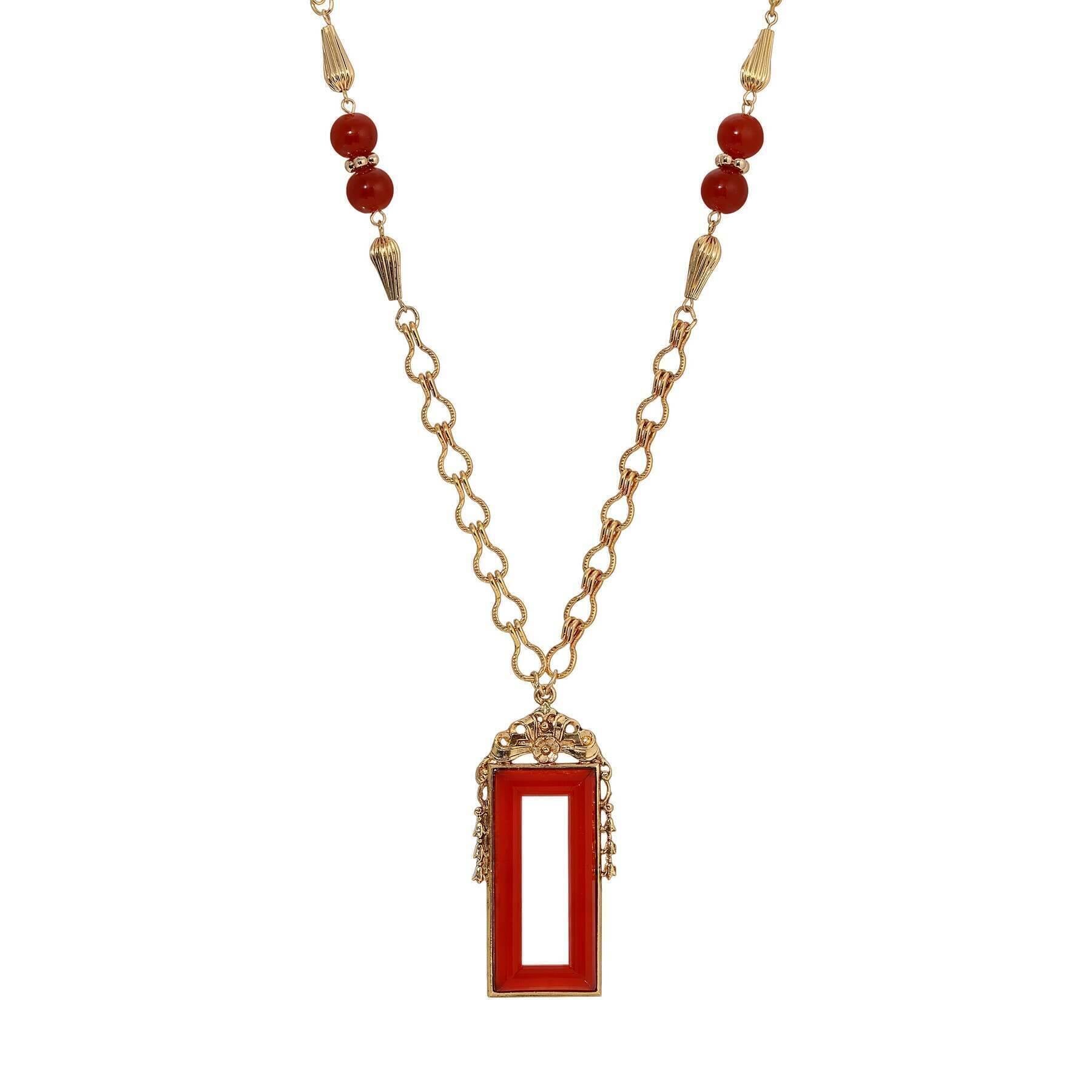 1928 Vintage Carnelian Glass Pendant Necklace - Heritage Treasure Jewelry for Women, Gift for Her - Perfect for Weddings, Parties & Special Occasions