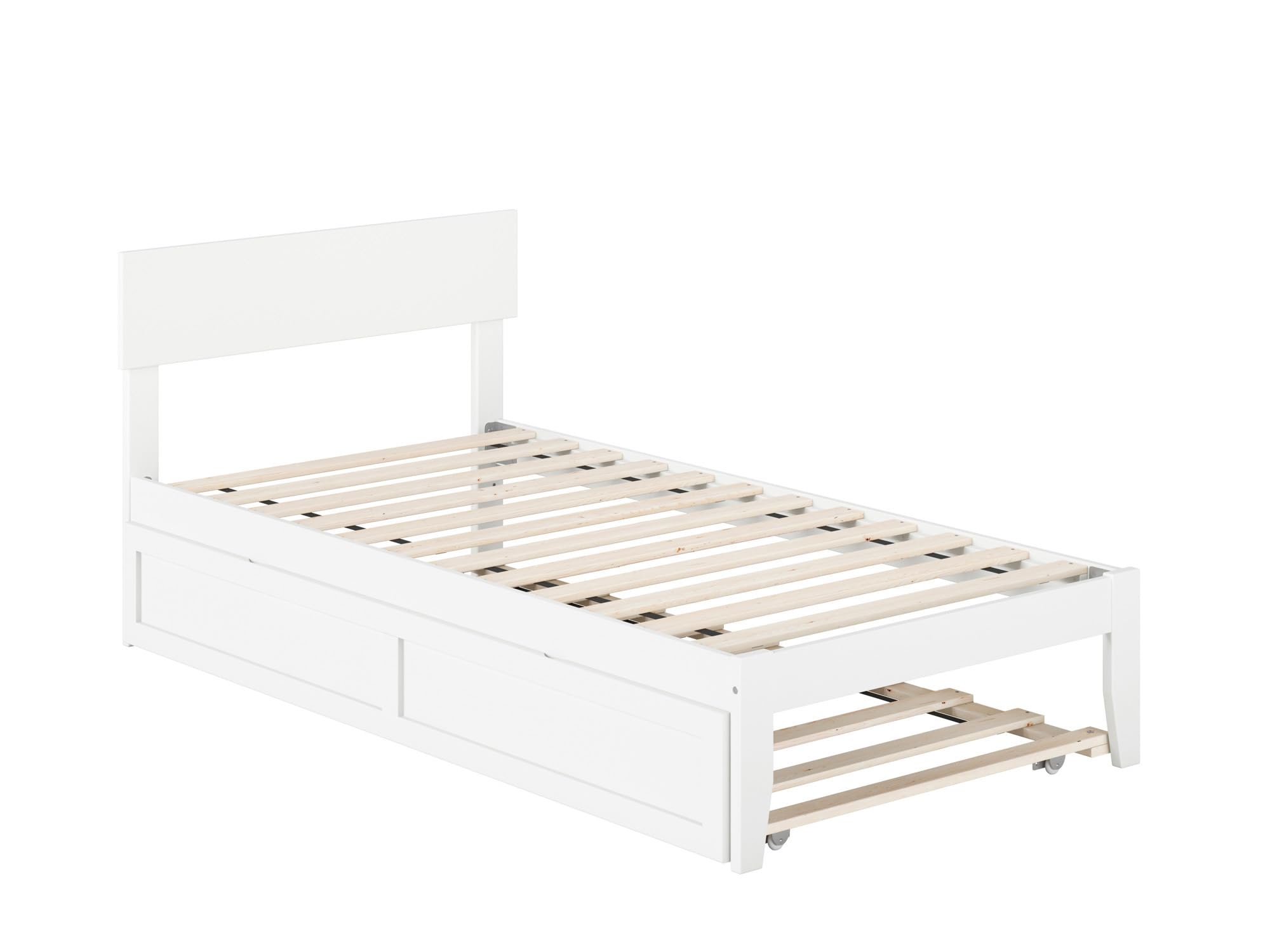 AFI White Twin Size Platform Bed with Trundle - Modern Wooden Bed Frame for Kids & Teens - Perfect for Small Bedrooms, Guest Rooms & Dormitories