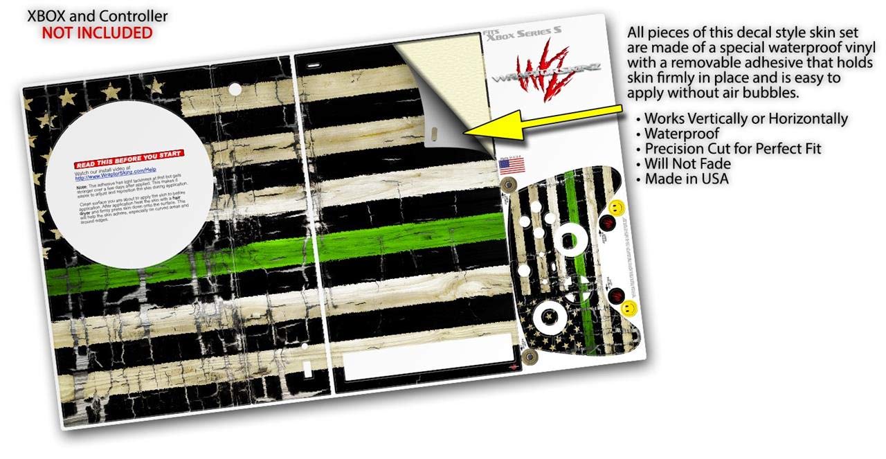 XBOX Series S Console & Controller Vinyl Wrap - WraptorSkinz Skin Decal in Faded Cracked Green Line USA Flag Design | Protective Custom Cover for Gaming Setup | Perfect for Gamers, Collectors & Patriotic Decor