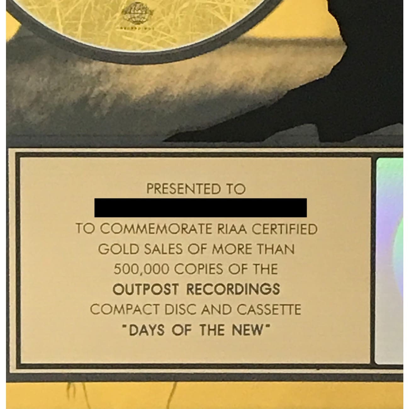 Days Of The New - Certified Gold Album Award by RIAA | Collectible Music Memorabilia for Fans & Display