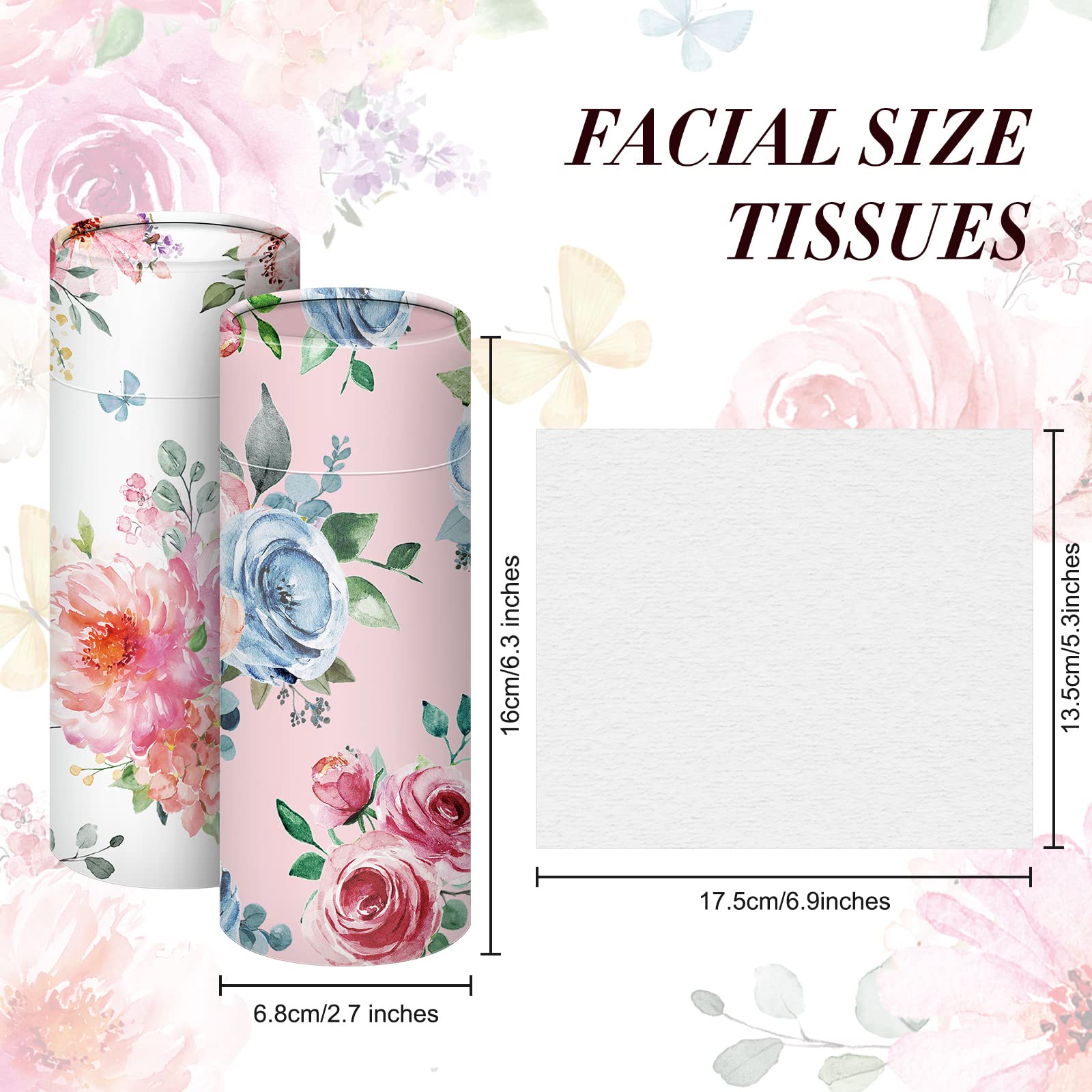 16-Pack Floral Car Tissue Holder Cylinders - Round Cup Holder for Facial Tissues | Bulk Travel Napkin Box Containers | Perfect for Car, Office & Home Use