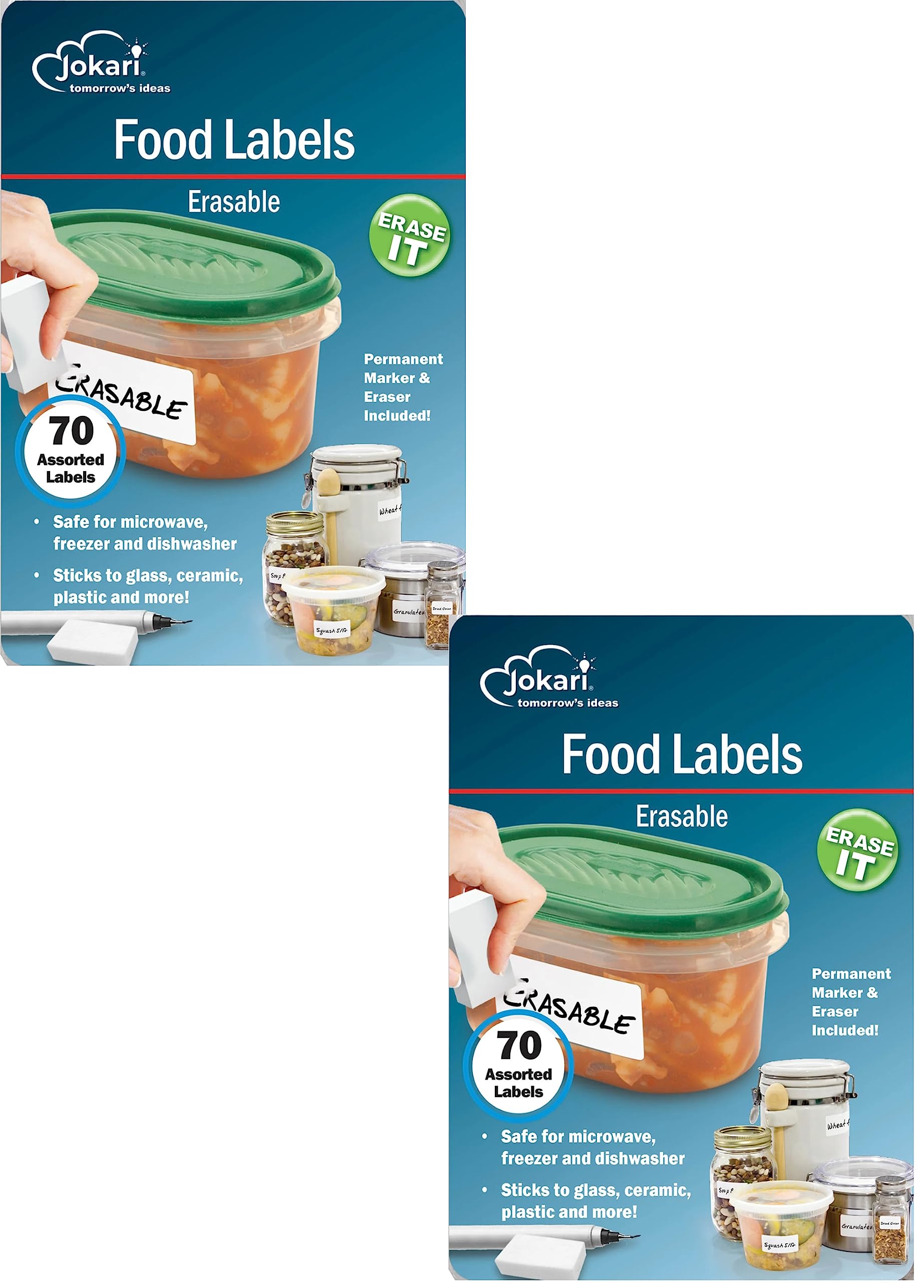 Jokari Reusable Erasable Food Labels 2-Pack Refill - Freezer, Microwave & Dishwasher Safe - Perfect for Meal Prep, Leftovers & Pantry Organization - Ideal for Home Kitchen, Office & Dorm Use