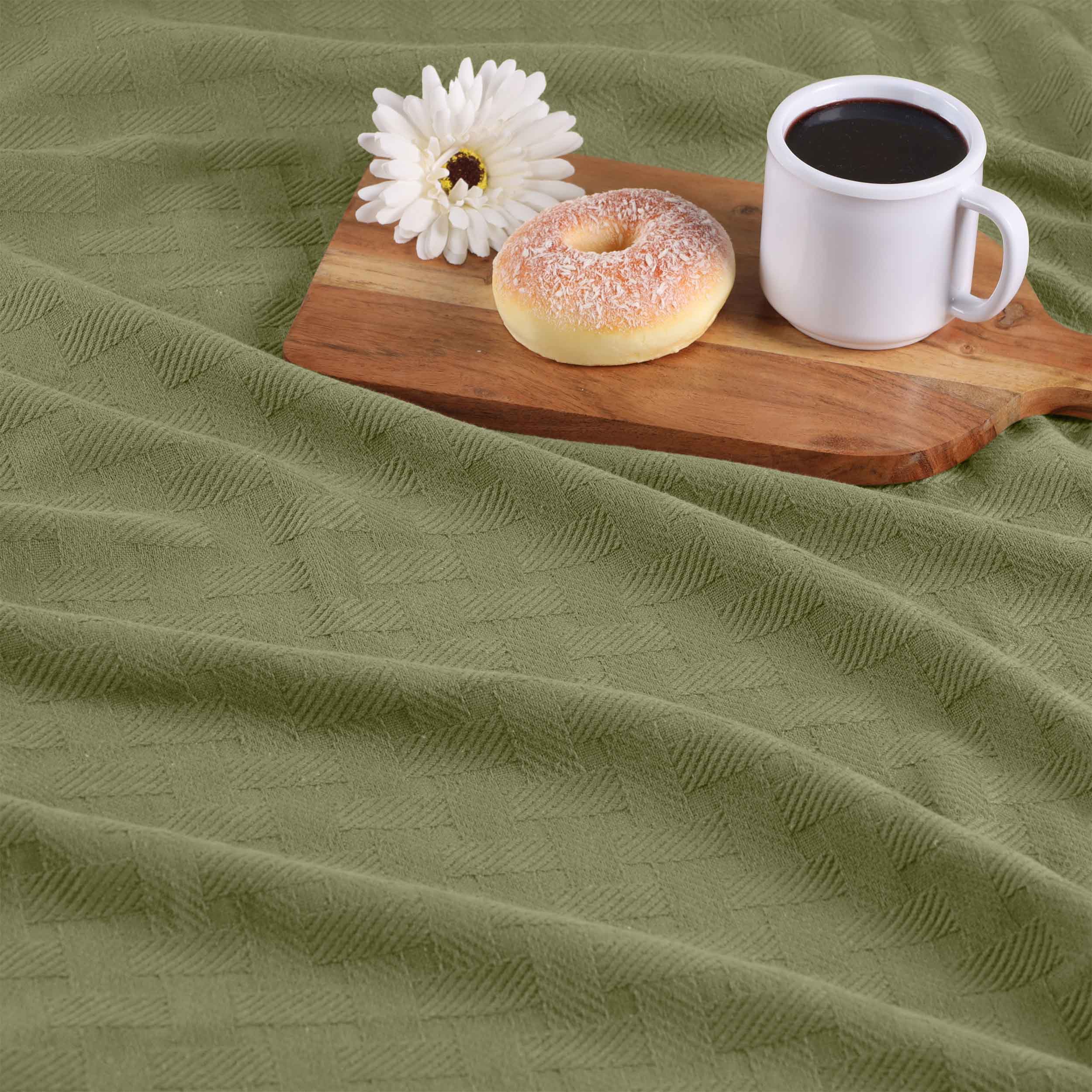 Soft Basketweave All-Season Cotton Bed Blanket & Sofa Throw - Lightweight Breathable Blanket for Bedroom, Living Room, Travel and Outdoor Use